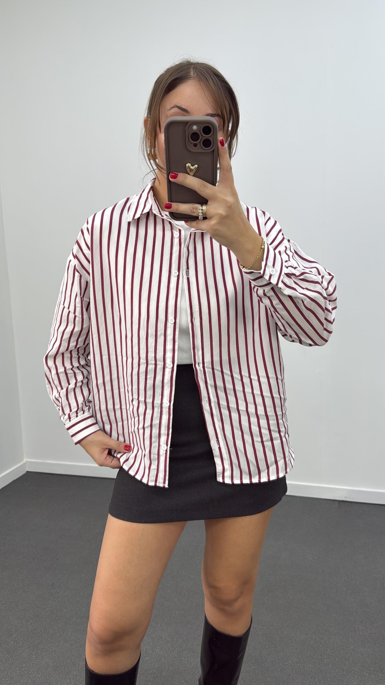 Ms Bordo Çizgili Gömlek