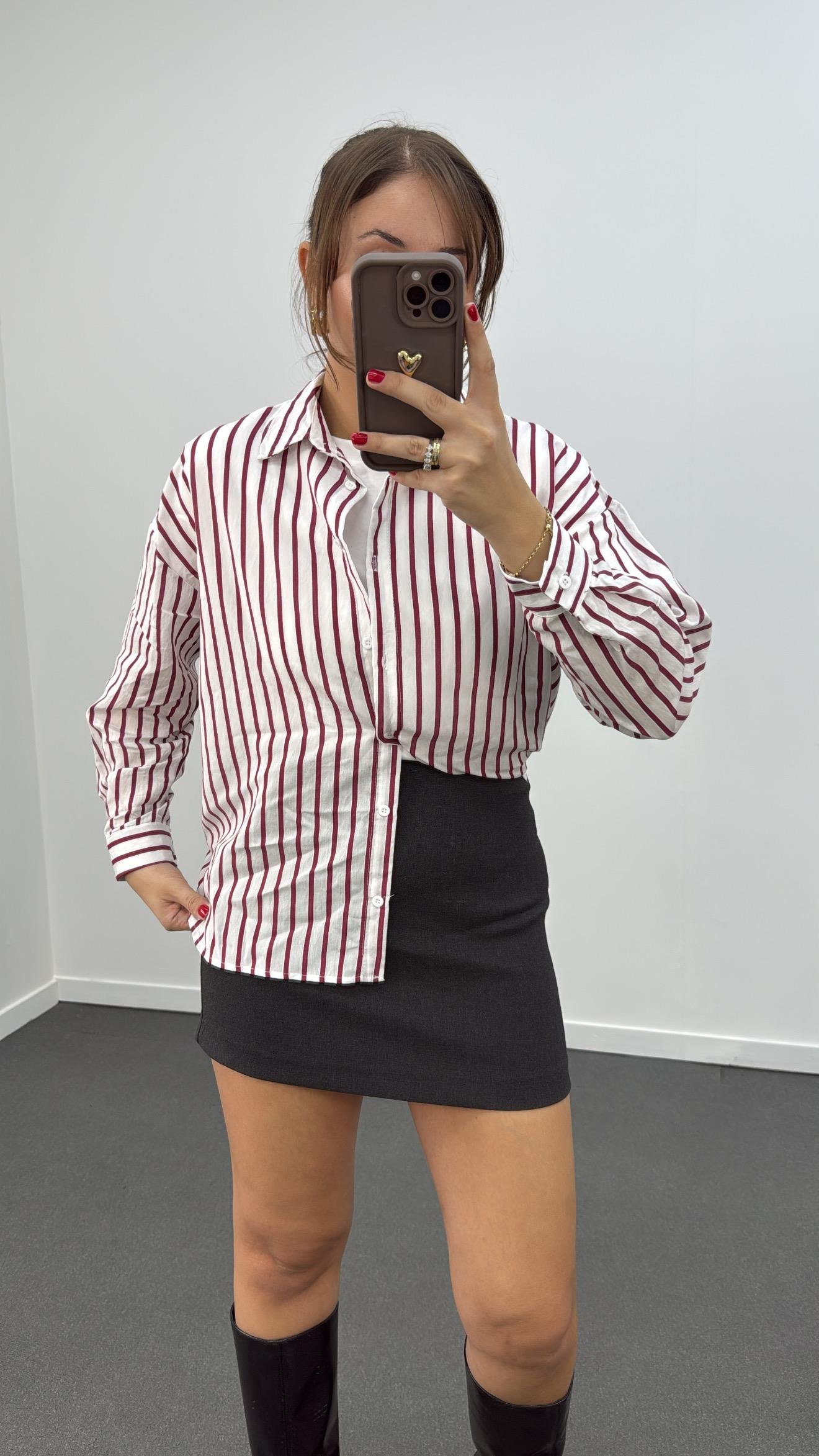 Ms Bordo Çizgili Gömlek