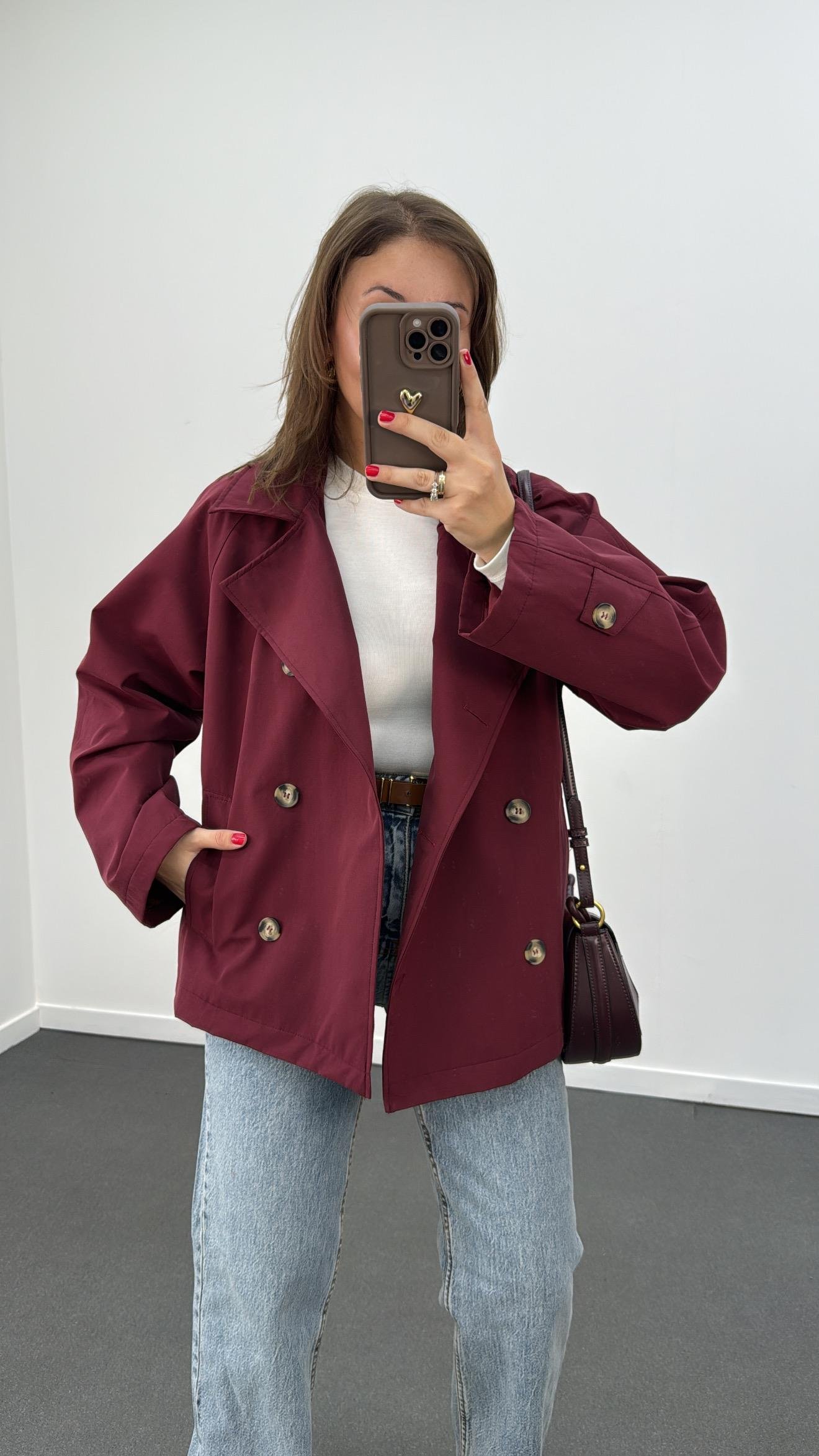 MS Bordo Düğmeli Premium Trençkot