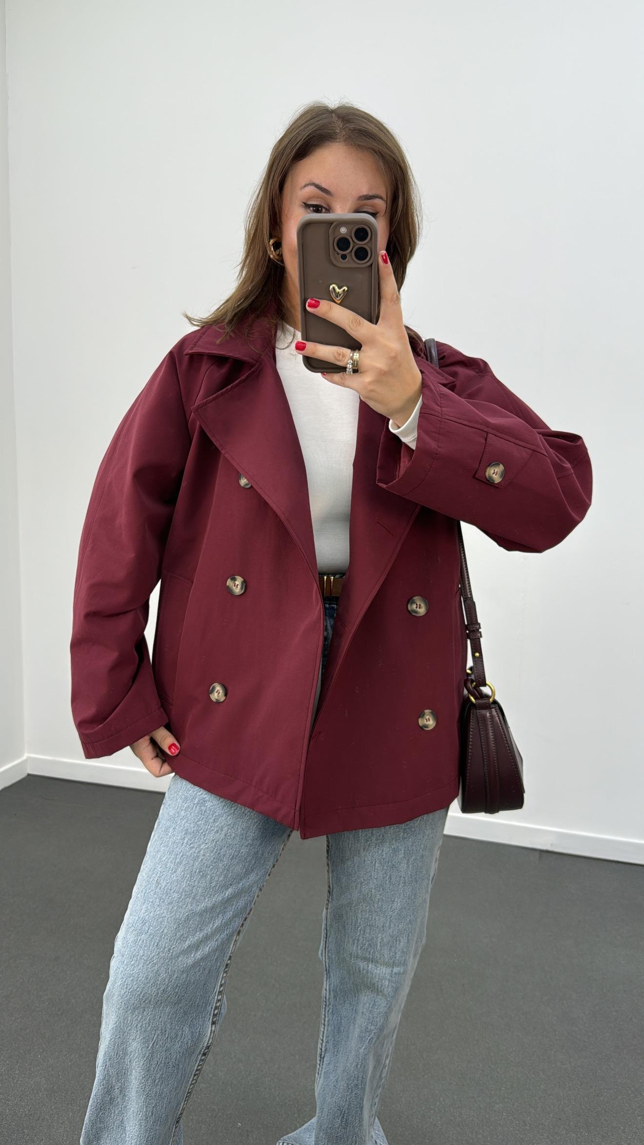 MS Bordo Düğmeli Premium Trençkot