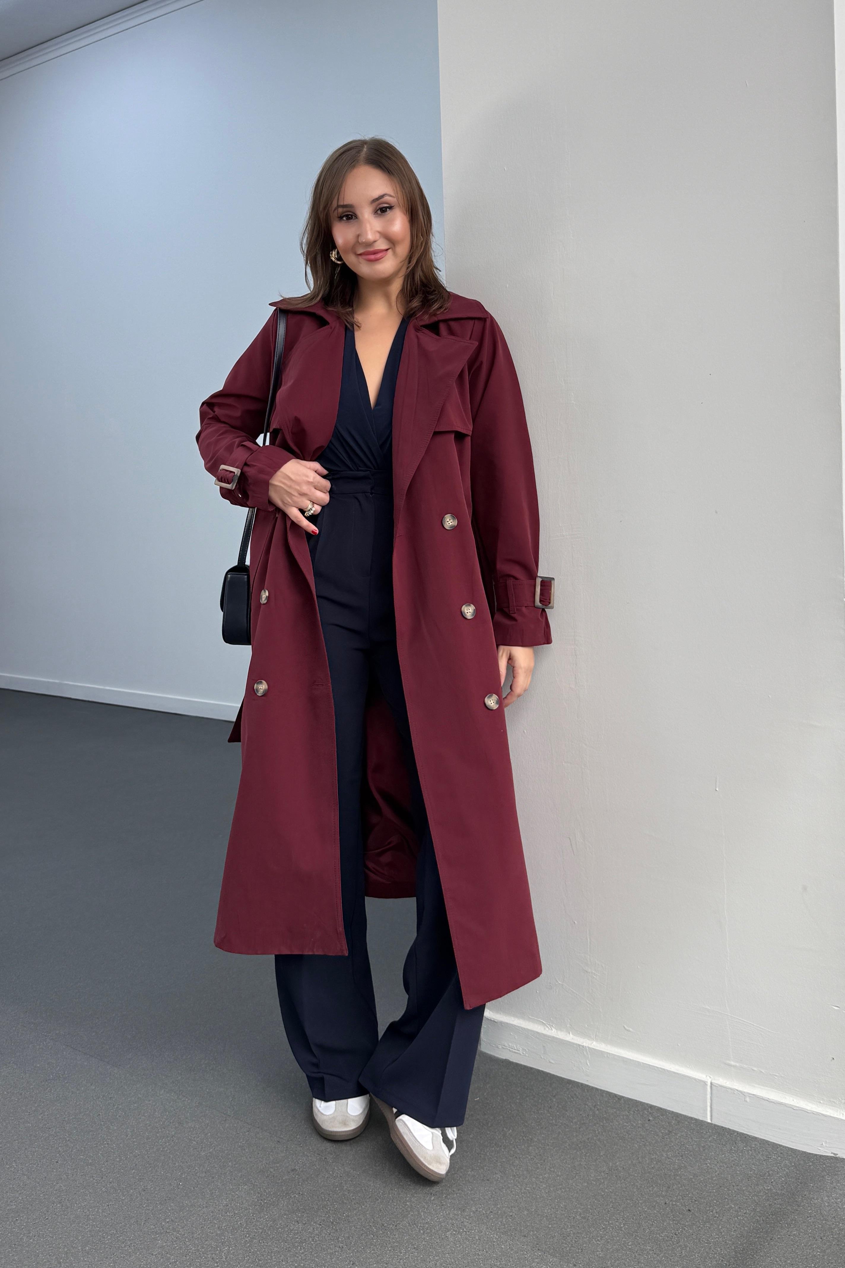 MS Bordo Kuşaklı Premium Trençkot