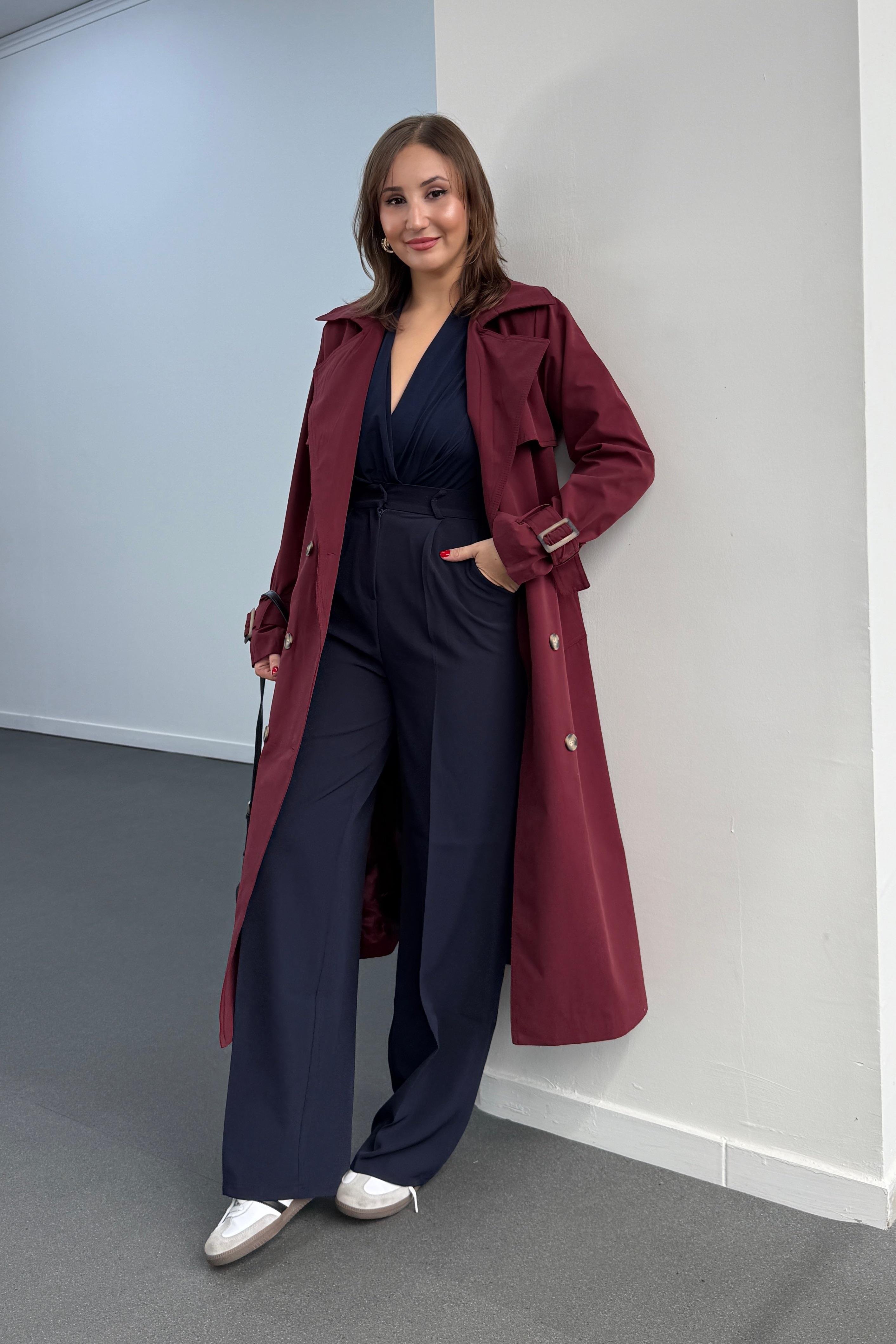 MS Bordo Kuşaklı Premium Trençkot