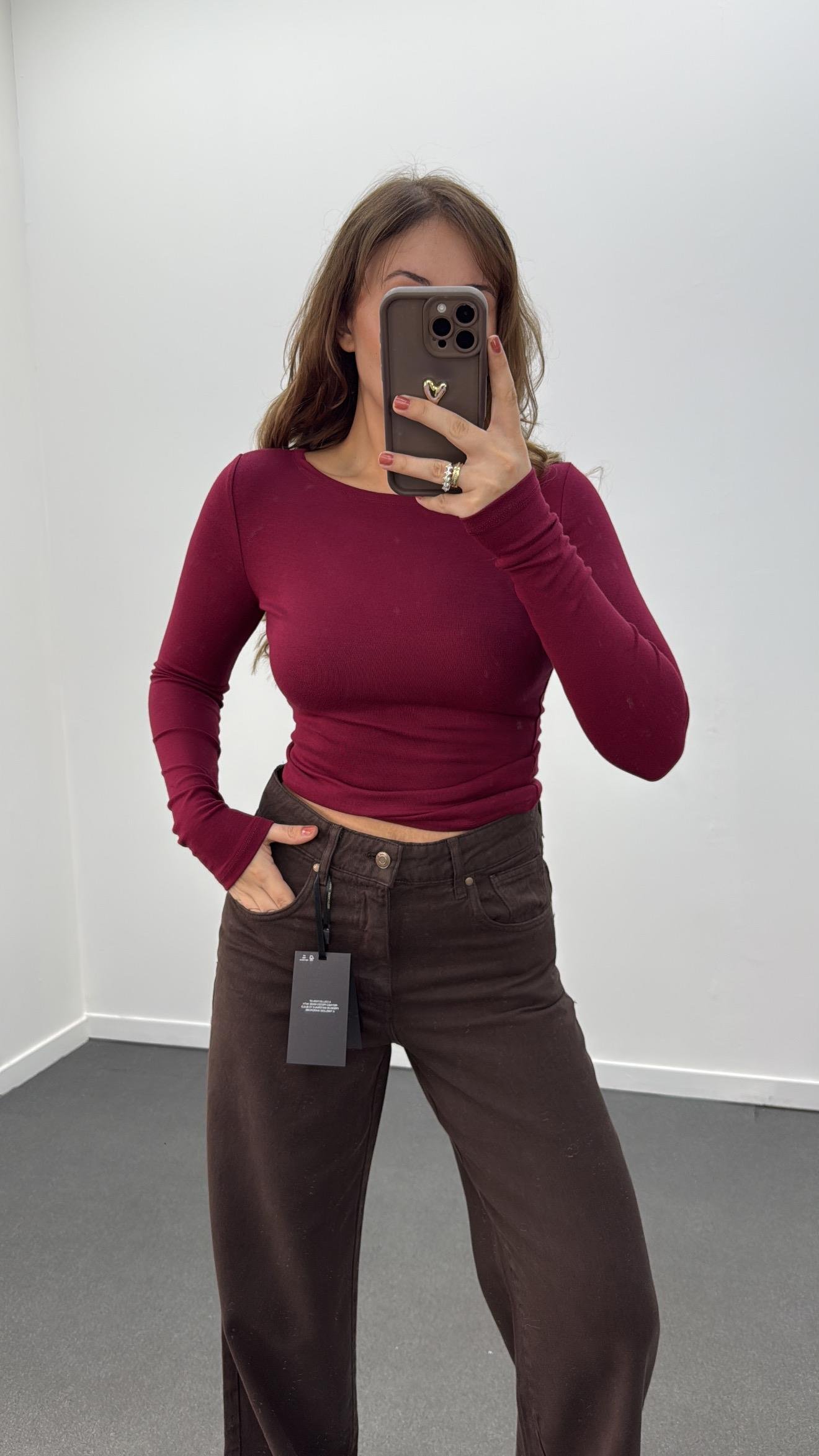 MS Bordo Modal Kumaşlı Yumuşak Likralı Kayık Yaka Body