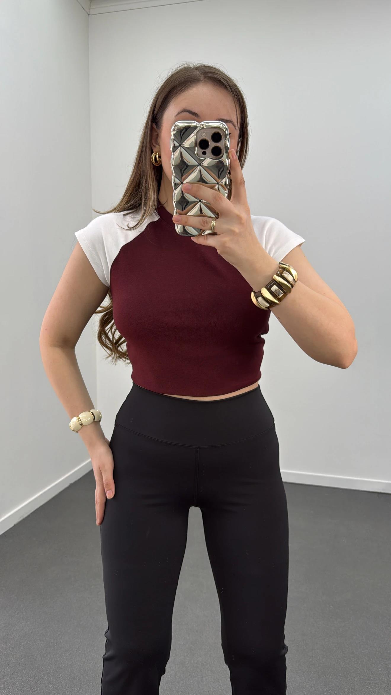 MS Bordo Reglan Kol %100 Pamuk Tshirt