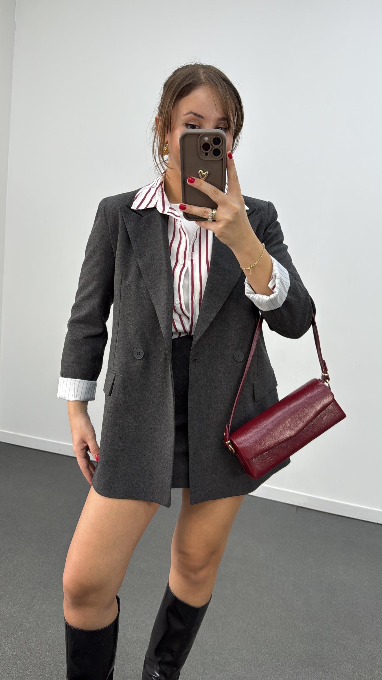 Ms Gri Blazer Premium Ceket