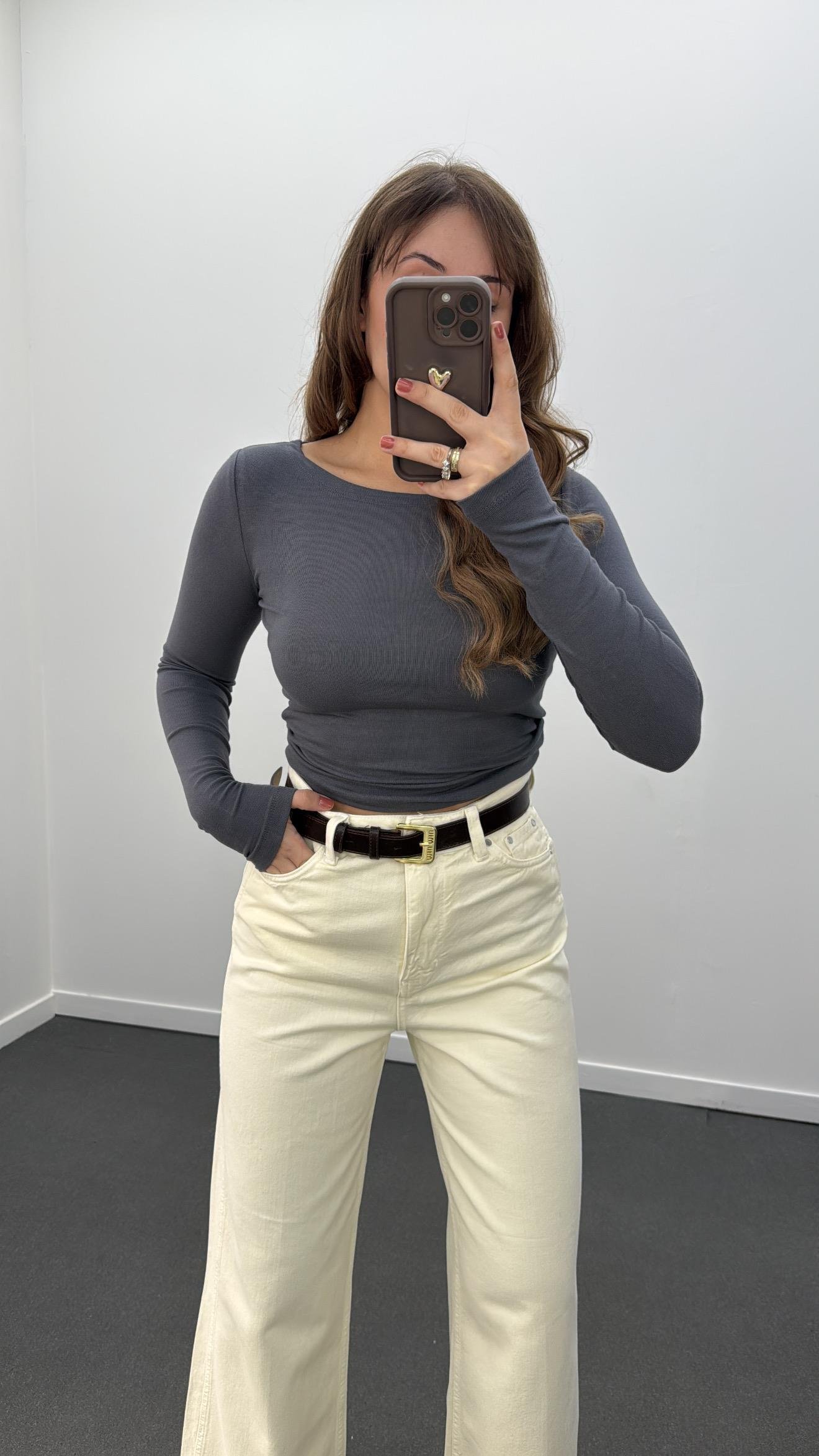 MS Gri Modal Kumaşlı Yumuşak Likralı Kayık Yaka Body