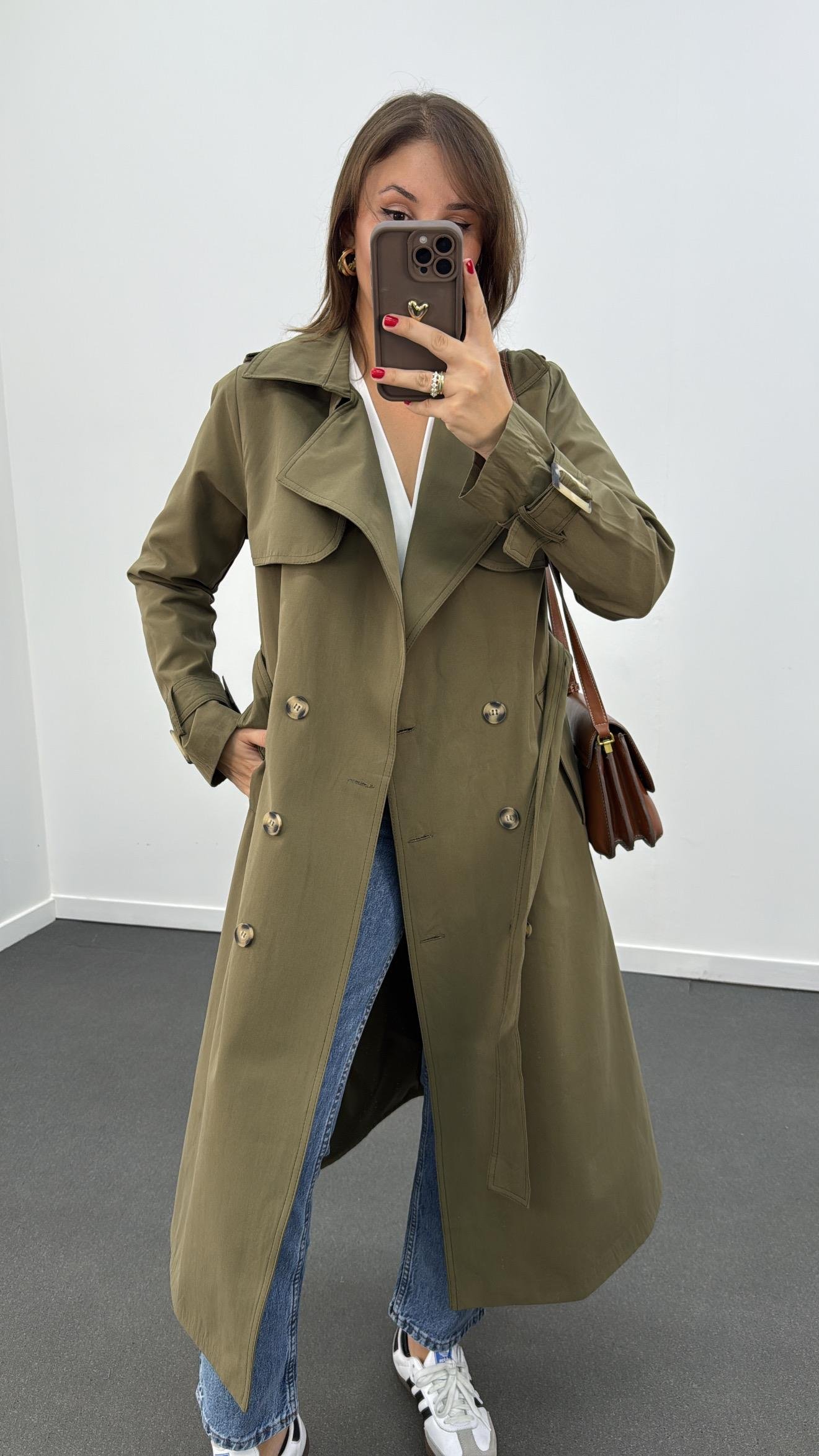 MS Haki Kuşaklı Premium Trençkot