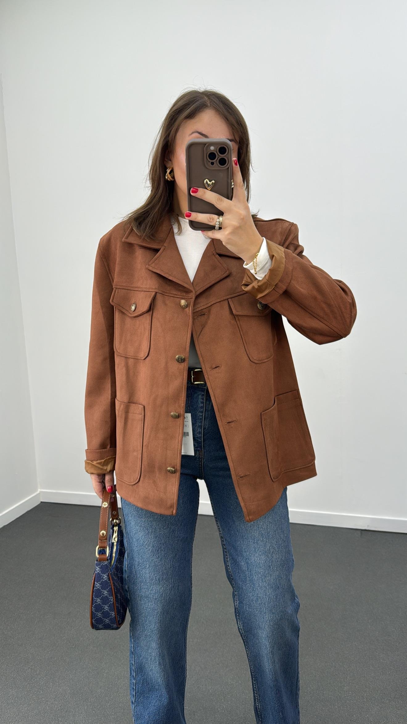 MS Kahve Gold Düğmeli Süet Premium Ceket