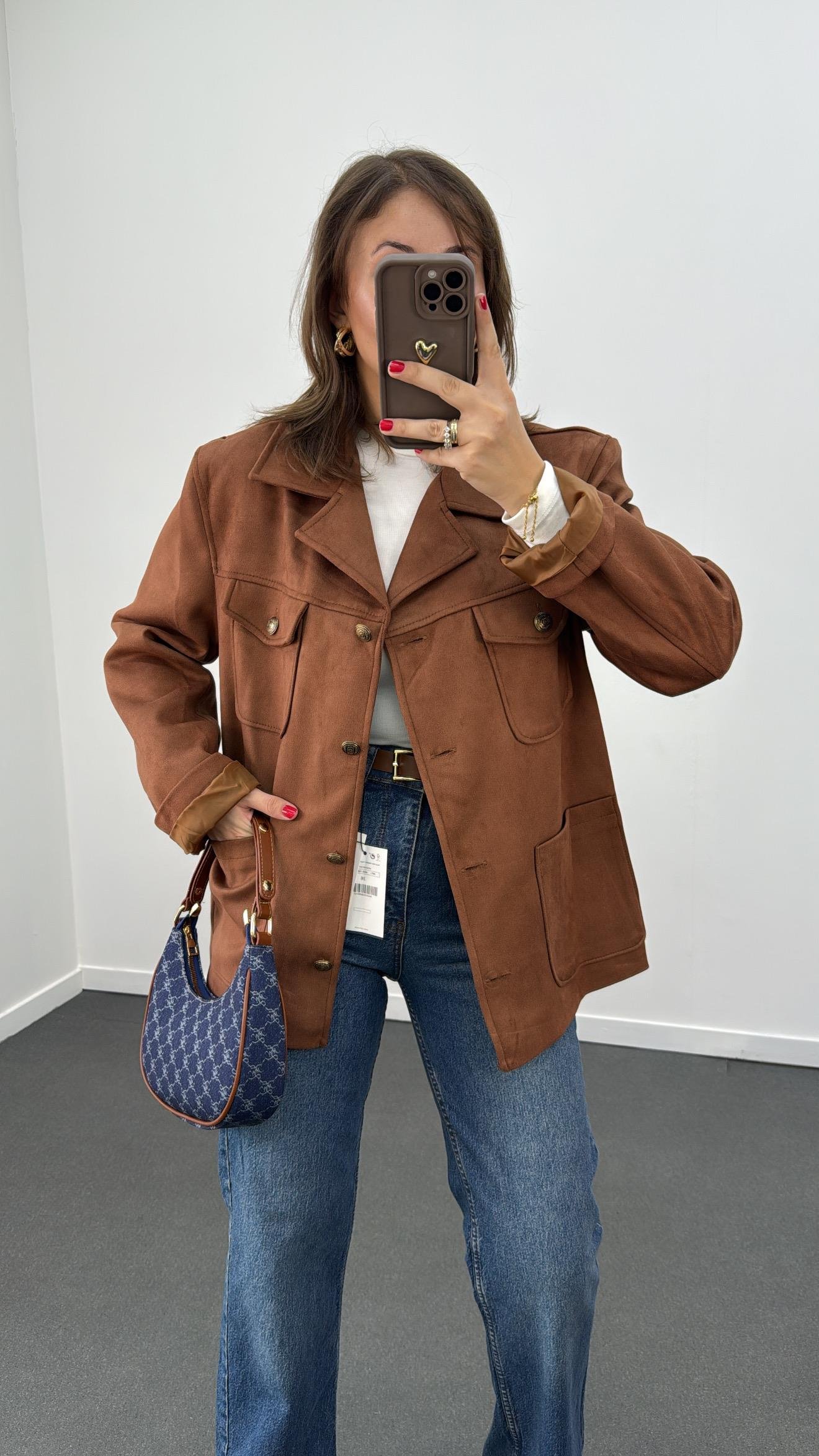 MS Kahve Gold Düğmeli Süet Premium Ceket