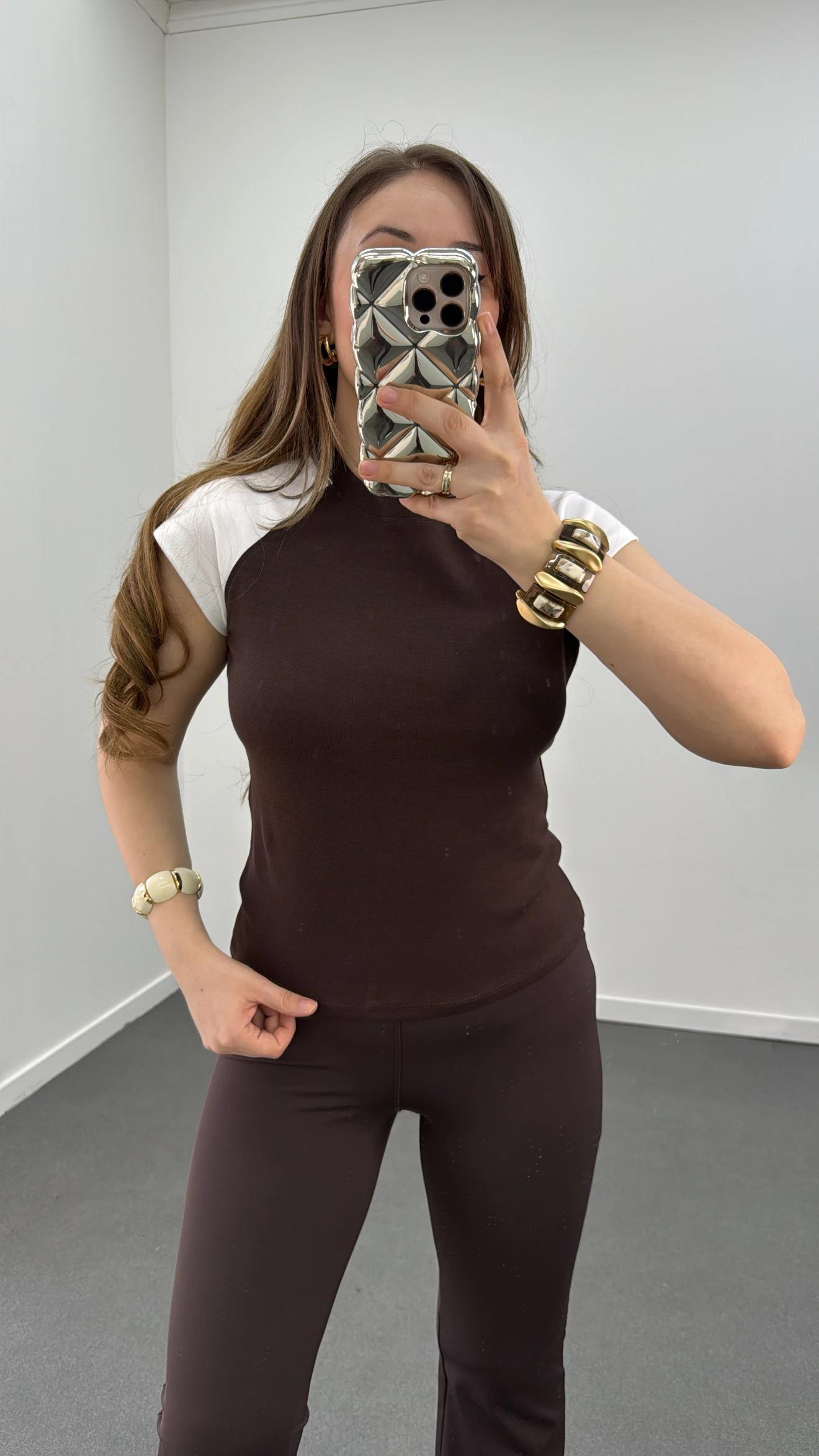 MS Kahve Reglan Kol %100 Pamuk Tshirt