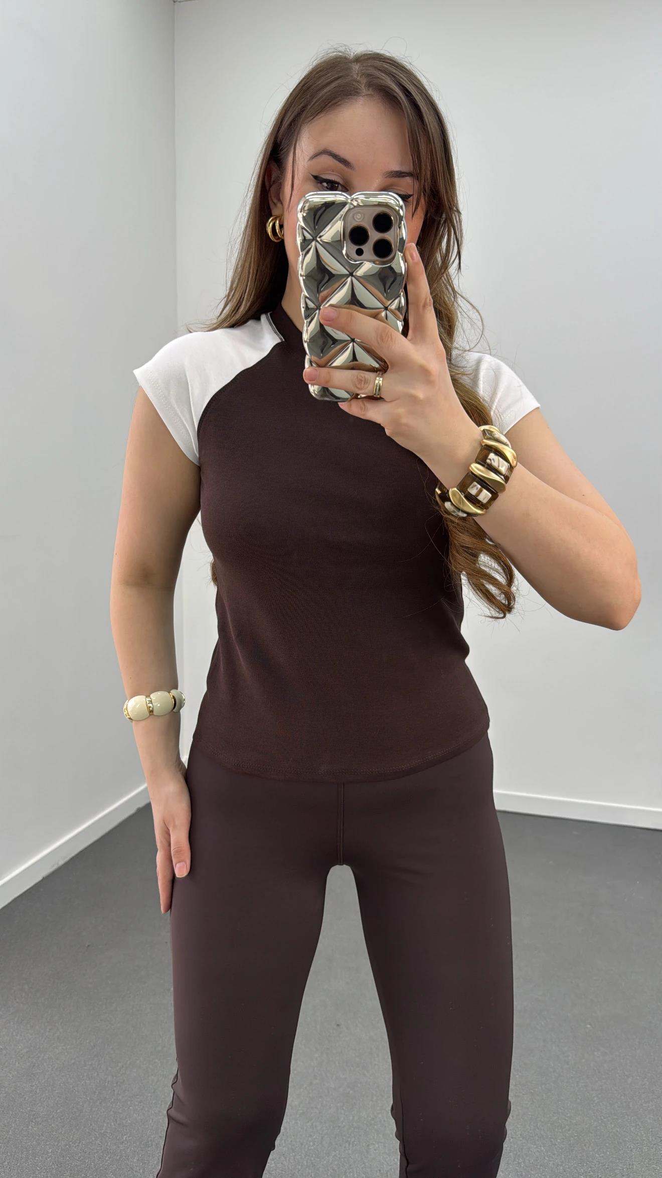 MS Kahve Reglan Kol %100 Pamuk Tshirt