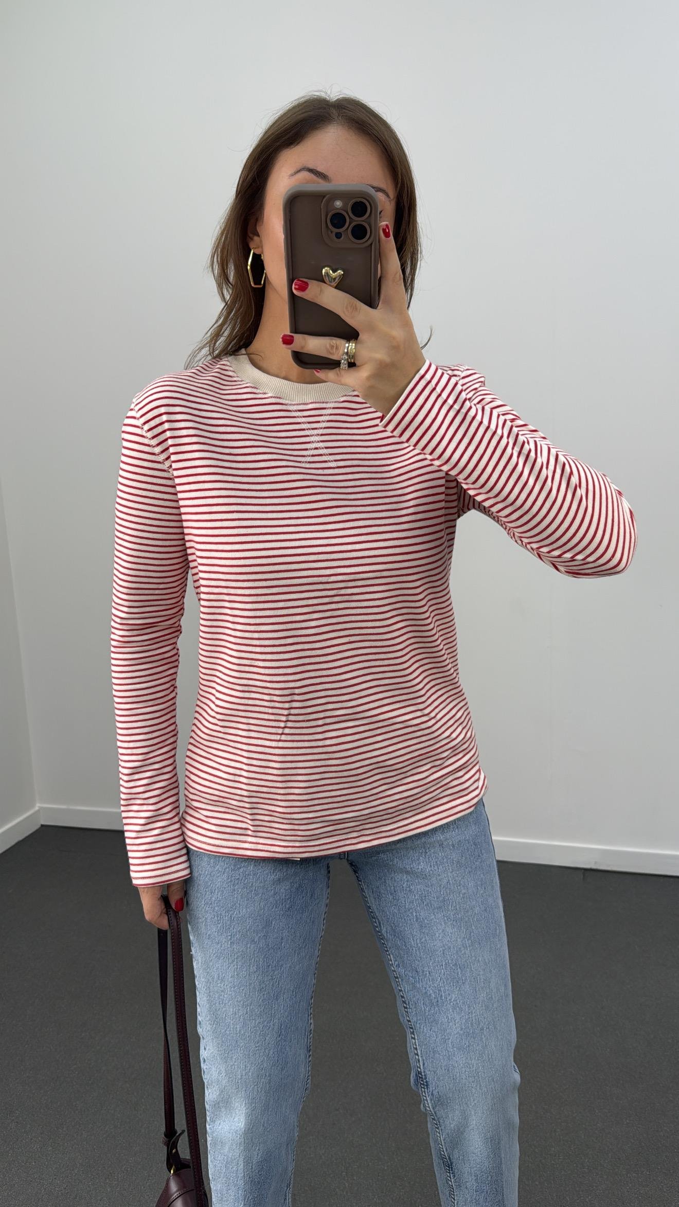 Ms Kırmızı-Beyaz Çizgili Basic Sweat