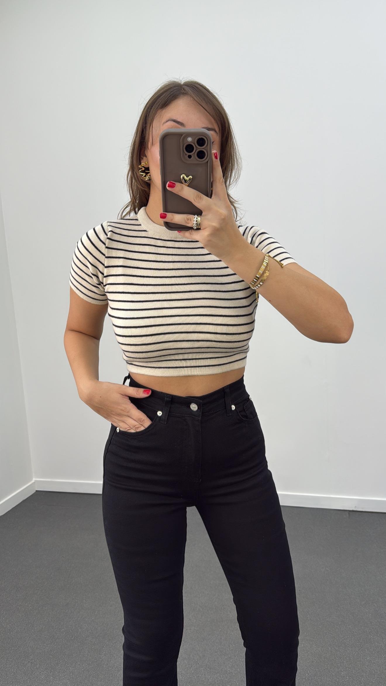 MS Krem Çizgili İnce Triko