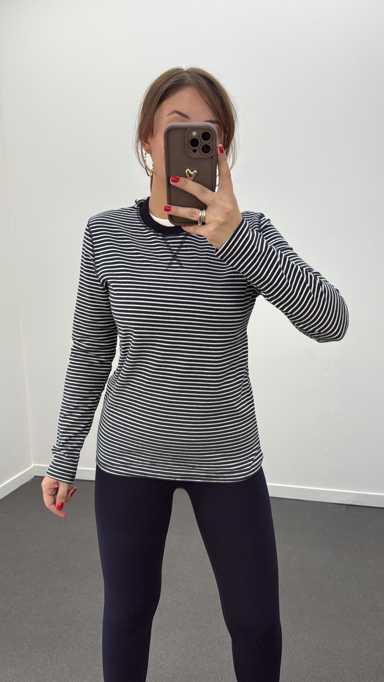 Ms Lacivert-Beyaz Çizgili Basic Sweat