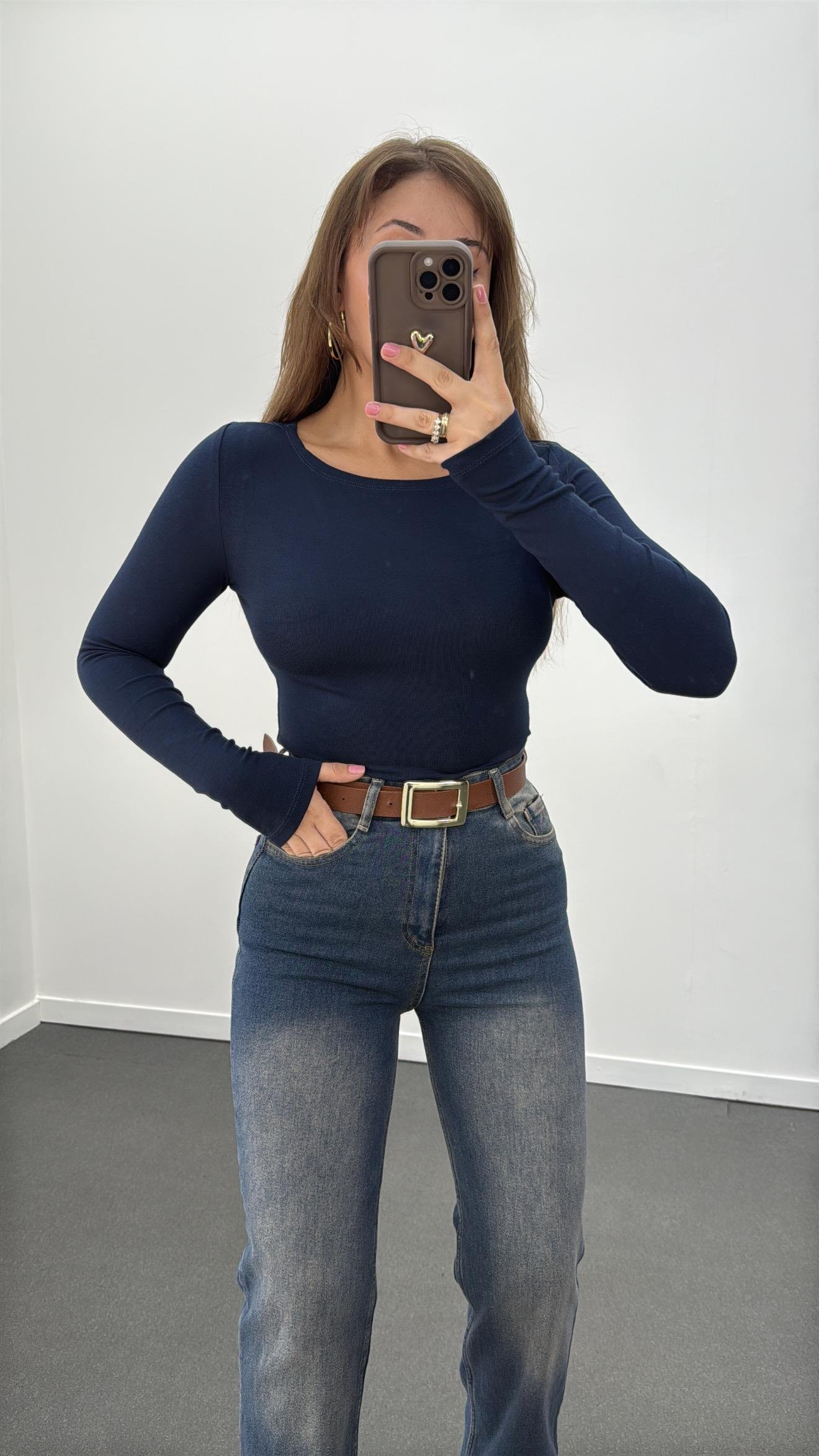 MS Lacivert Modal Kumaşlı Yumuşak Likralı Kayık Yaka Body