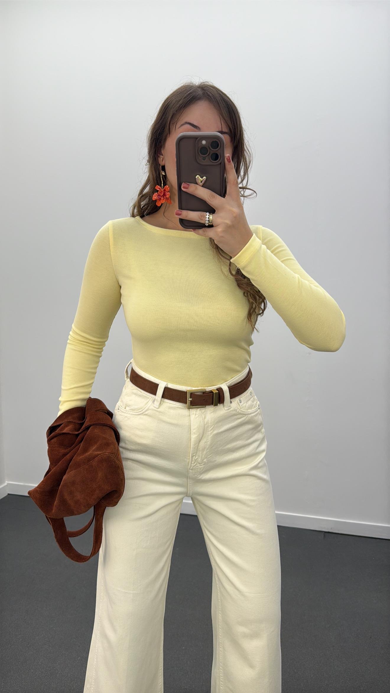 MS Sarı Modal Kumaşlı Yumuşak Likralı Kayık Yaka Body