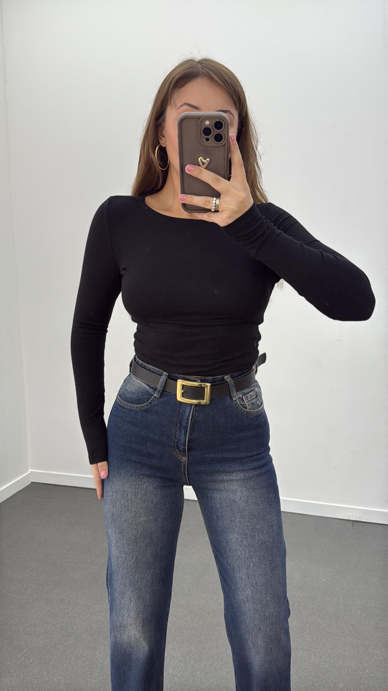 MS Siyah Modal Kumaşlı Yumuşak Likralı Kayık Yaka Body