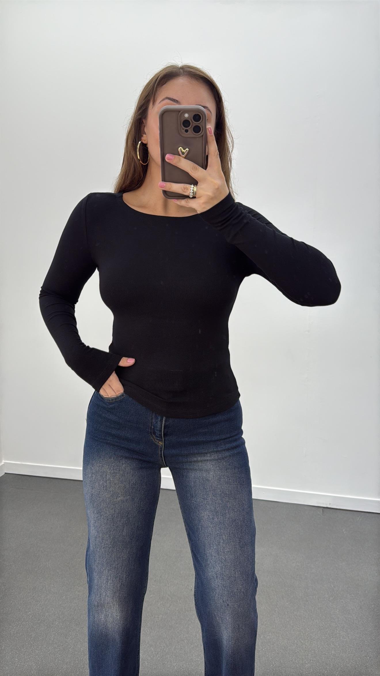 MS Siyah Modal Kumaşlı Yumuşak Likralı Kayık Yaka Body