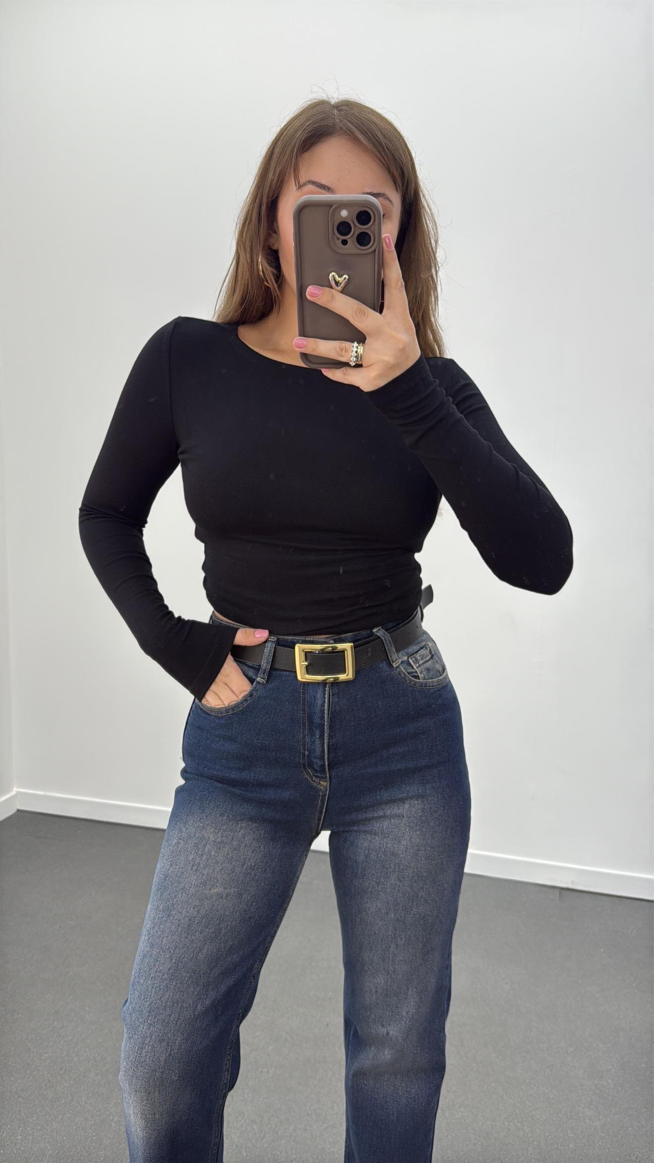 MS Siyah Modal Kumaşlı Yumuşak Likralı Kayık Yaka Body