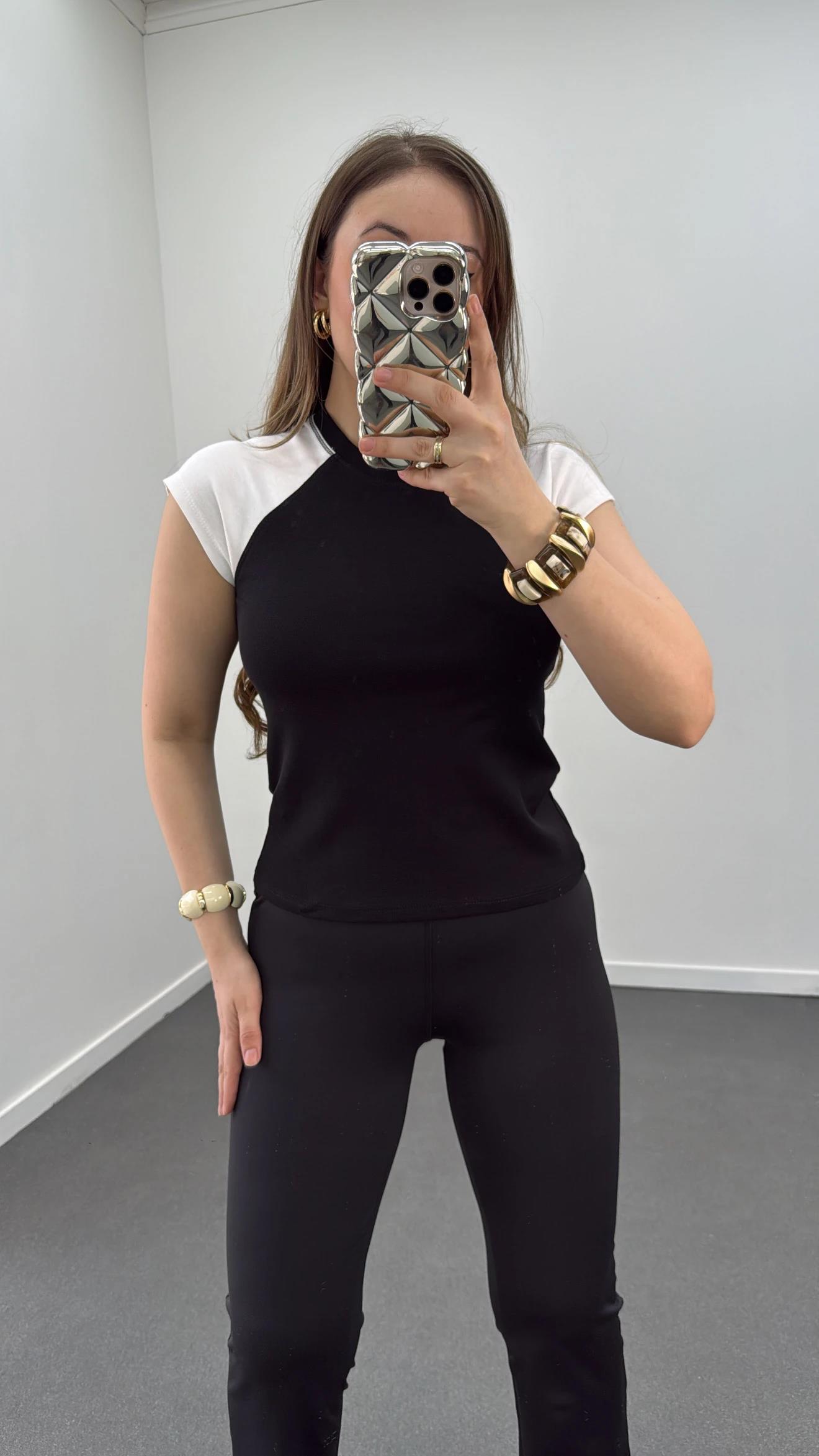 MS Siyah Reglan Kol %100 Pamuk Tshirt