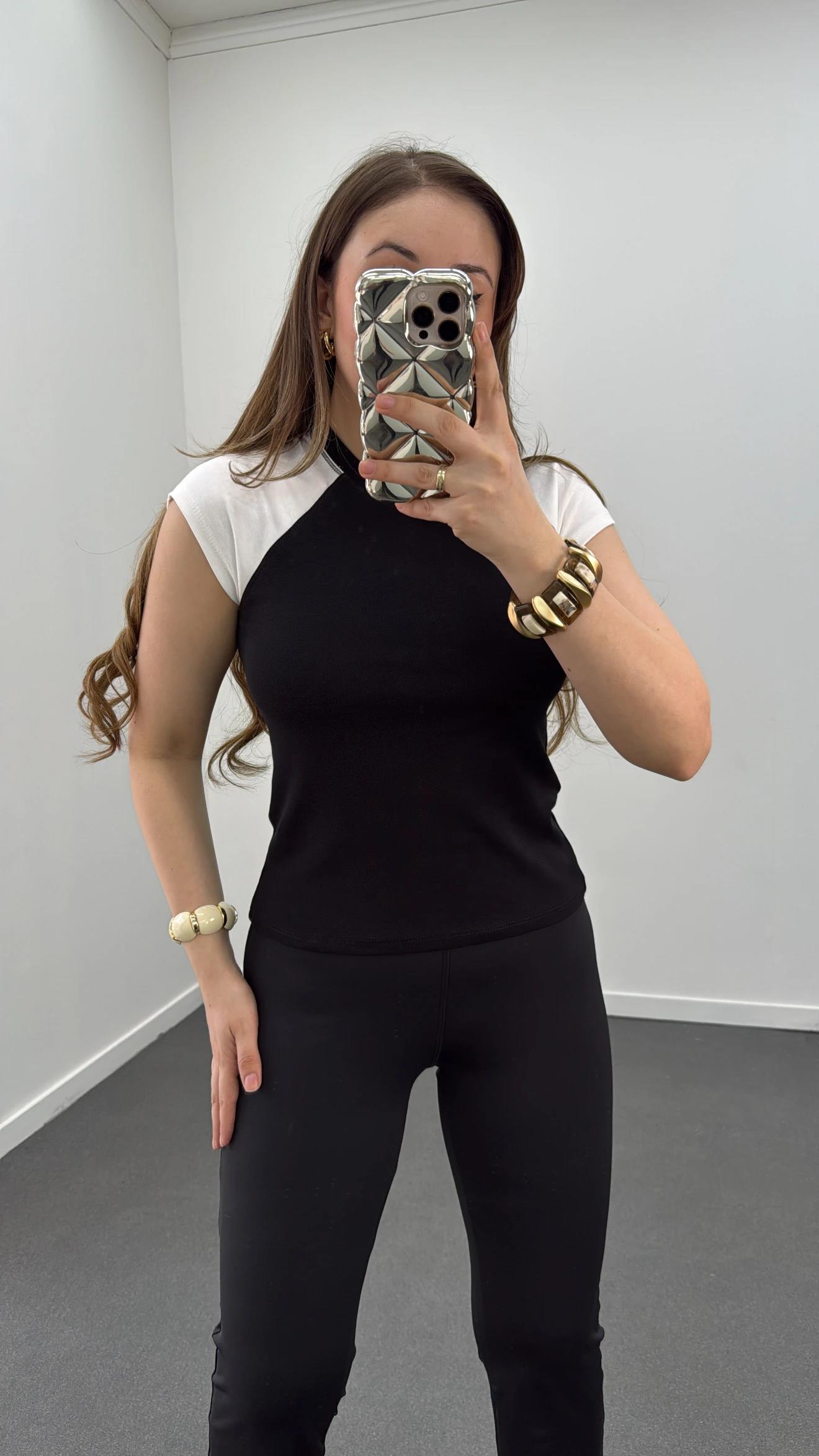 MS Siyah Reglan Kol %100 Pamuk Tshirt