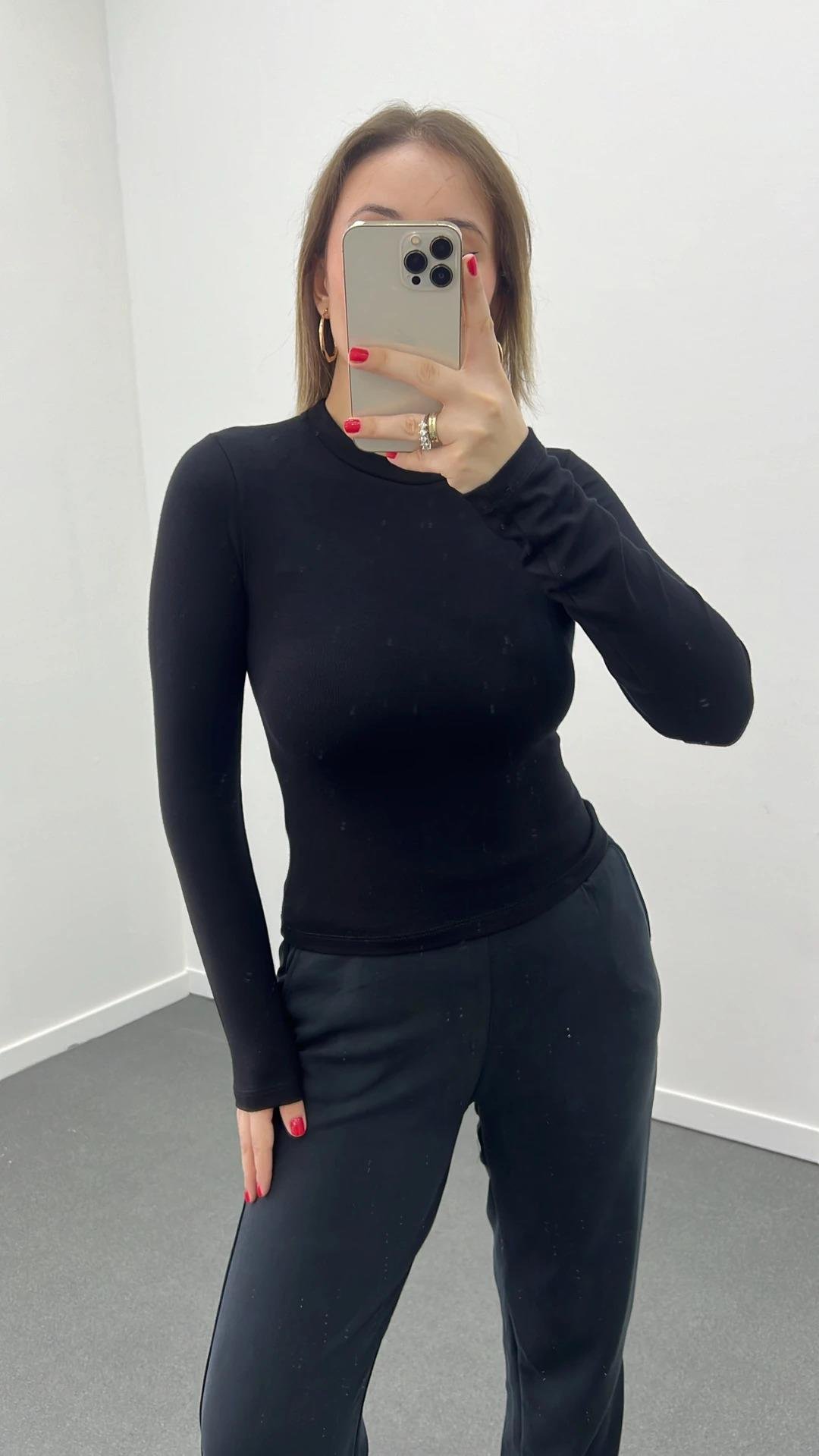 MS Siyah Yumuşak Likralı %100 Pamuk Sweat