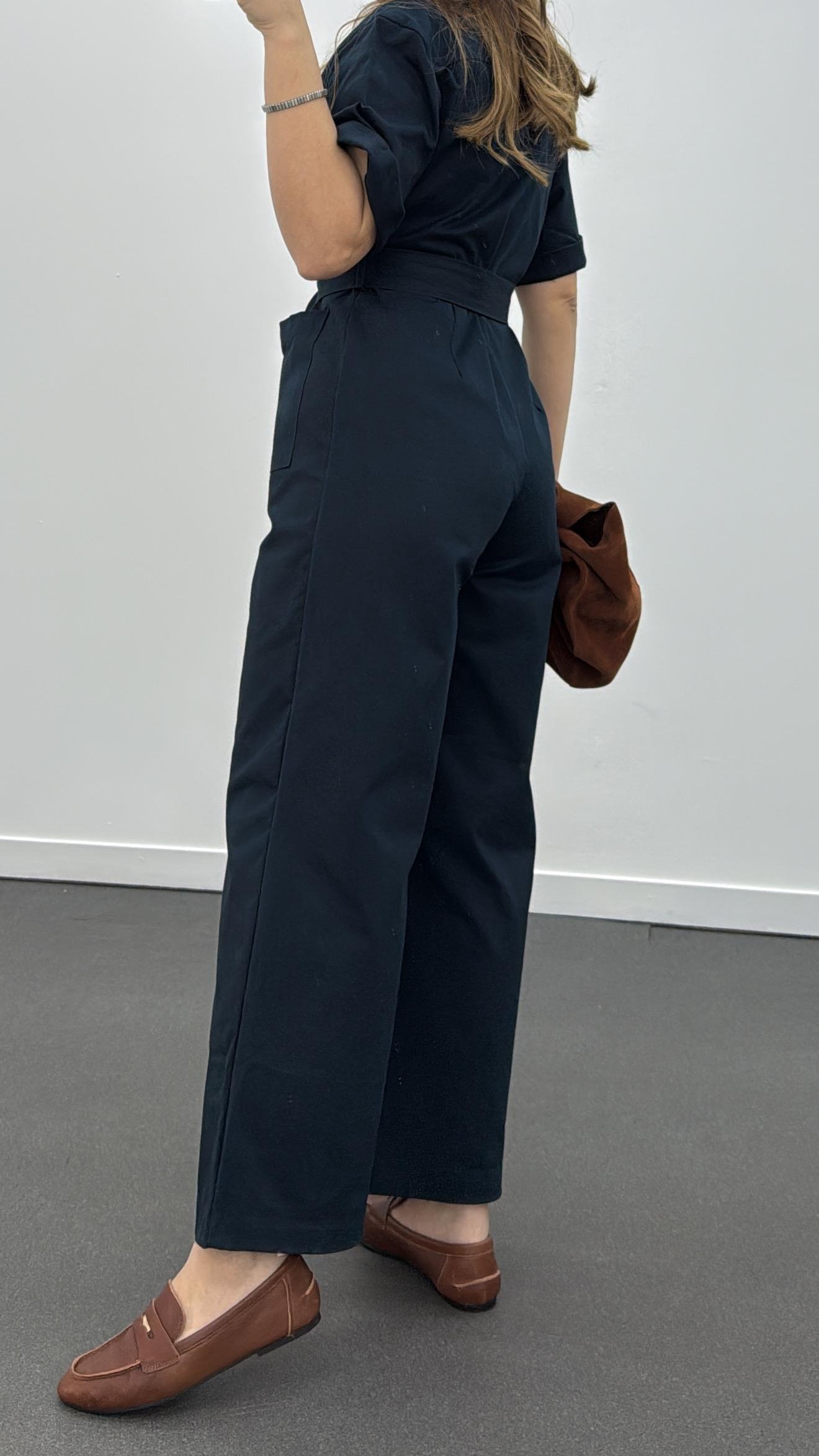 Muhika Petrol Mavisi Renk Kısa Kol Kemerli Tulum