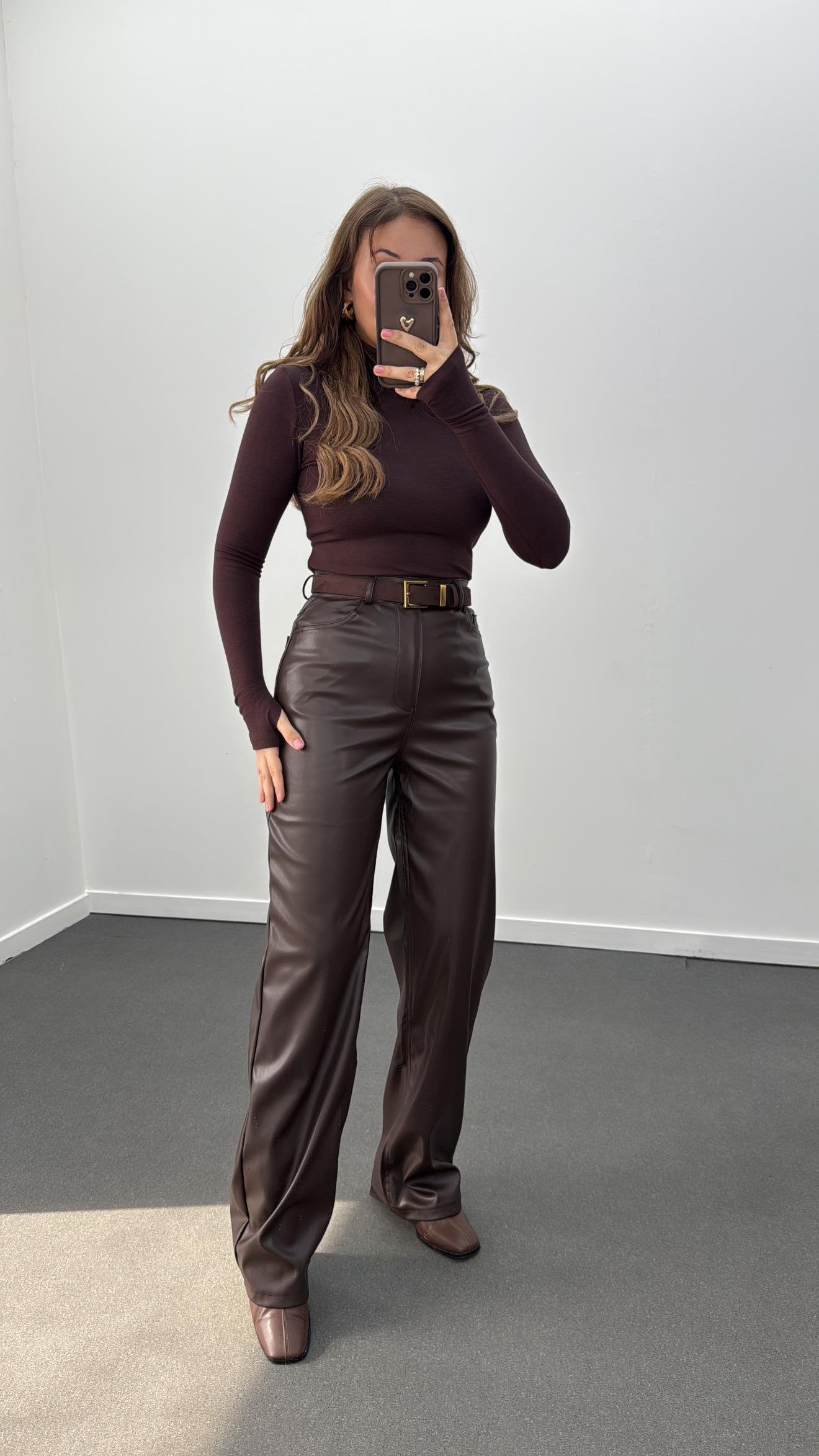 Murphy Acı Kahve Şardonlu Straight Deri Pantolon