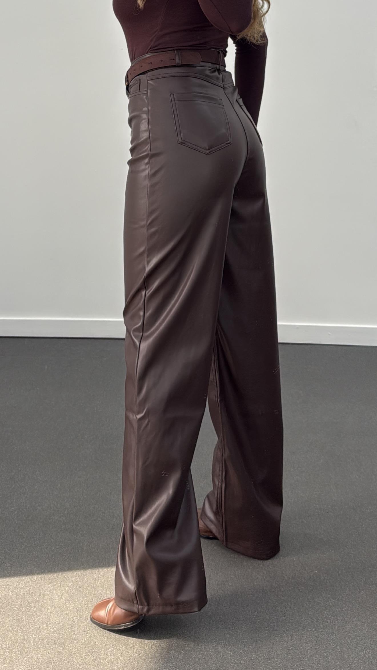 Murphy Acı Kahve Şardonlu Straight Deri Pantolon