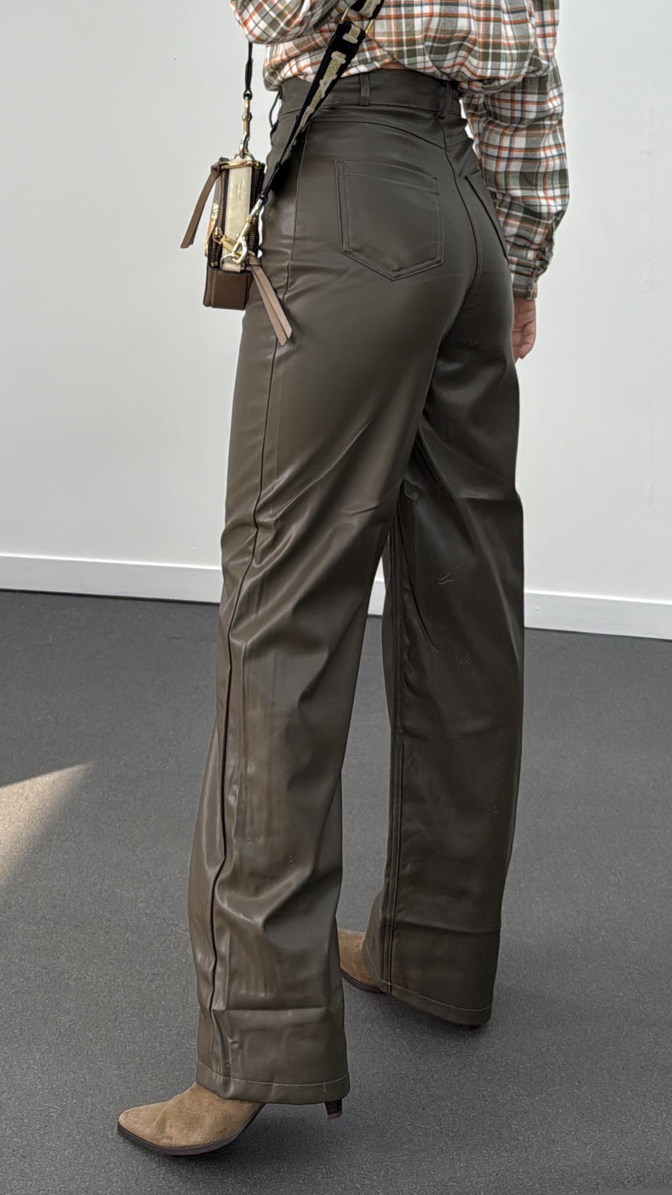 Murphy Haki Şardonlu Straight Deri Pantolon