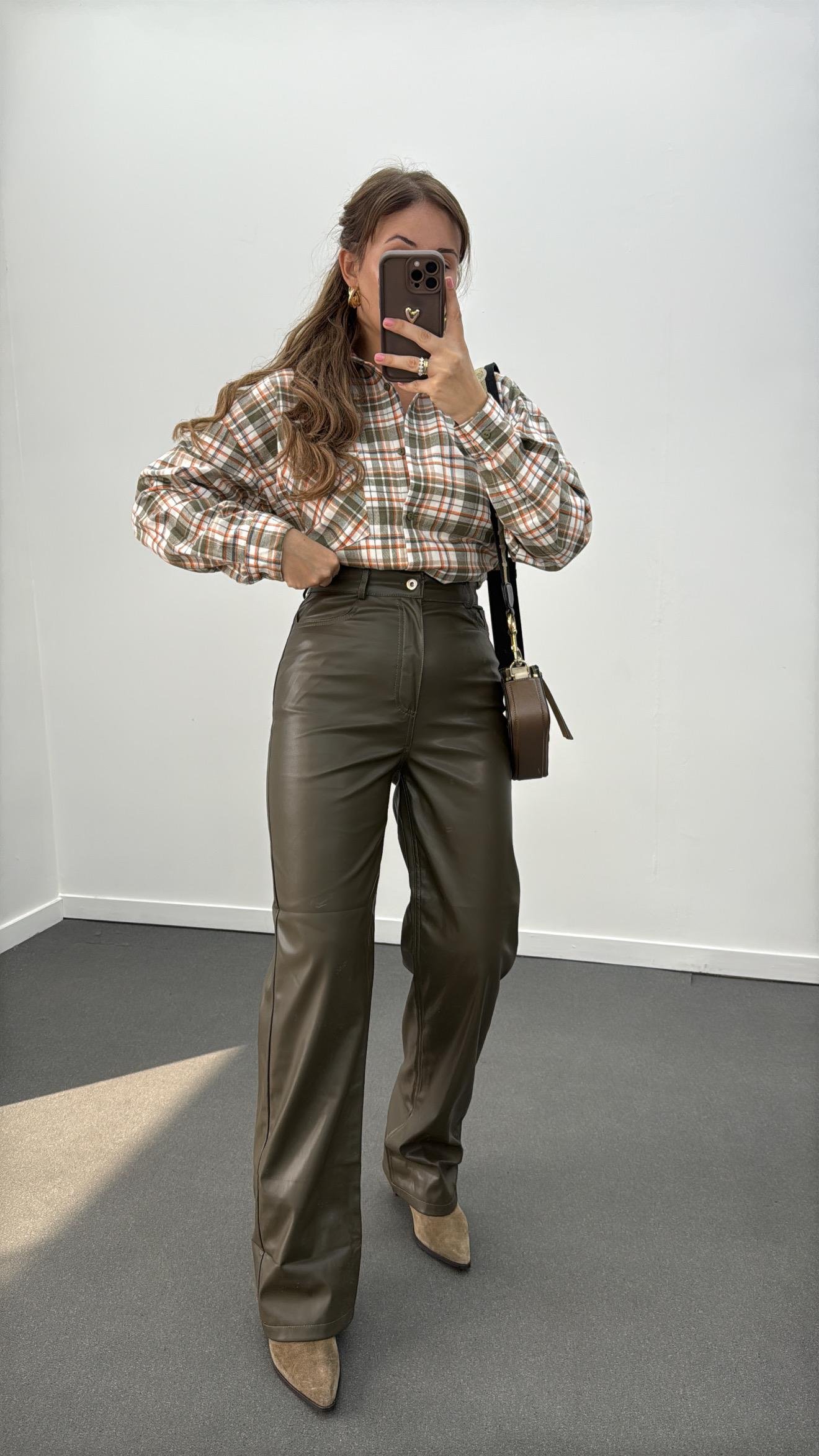 Murphy Haki Şardonlu Straight Deri Pantolon