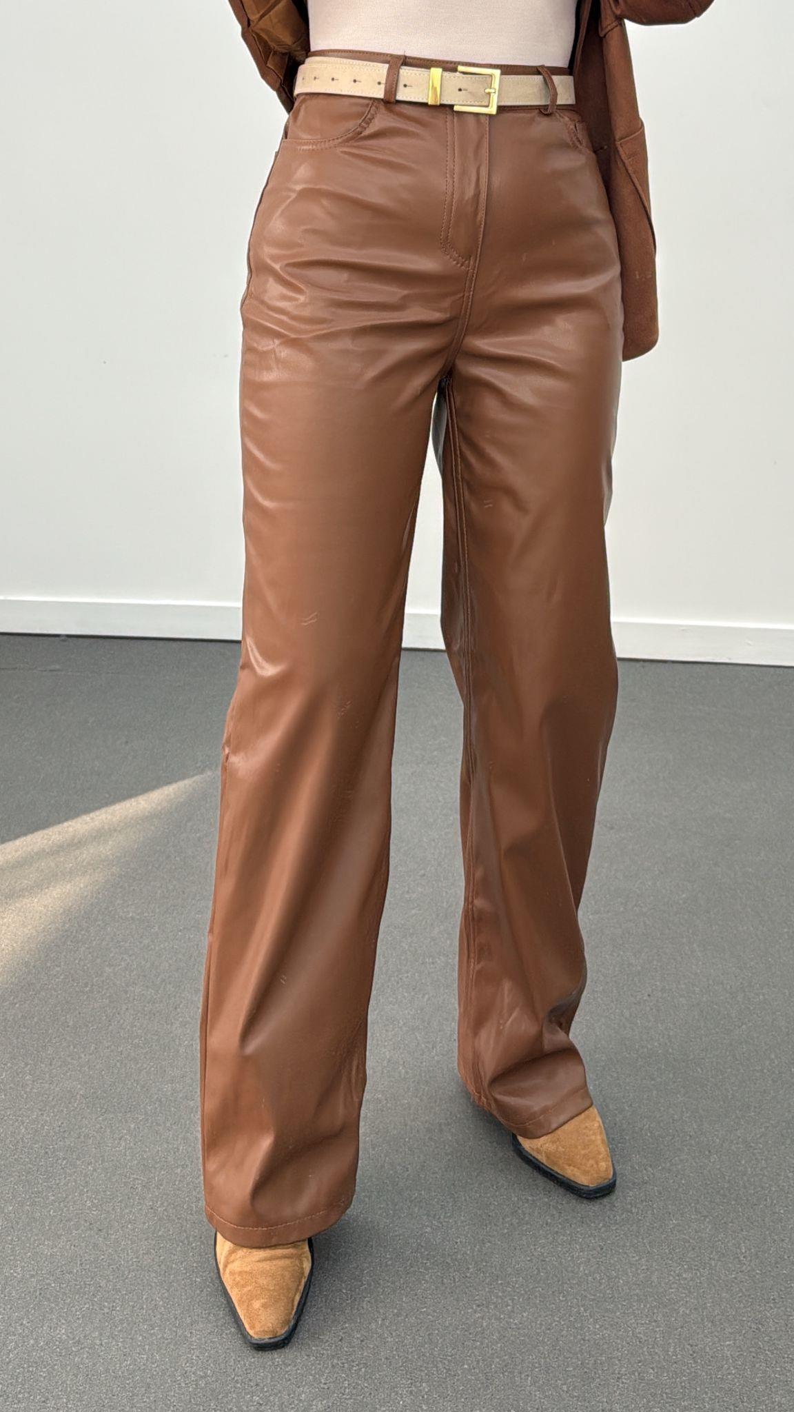 Murphy Taba Şardonlu Straight Deri Pantolon