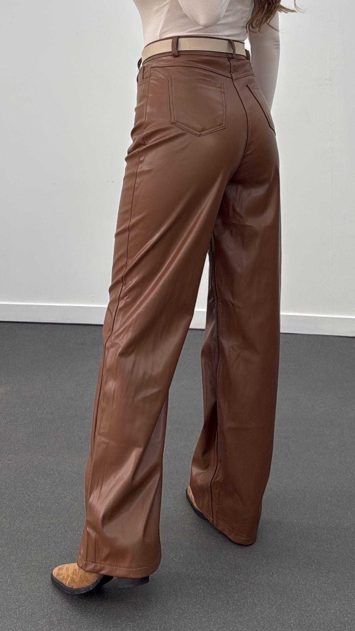 Murphy Taba Şardonlu Straight Deri Pantolon