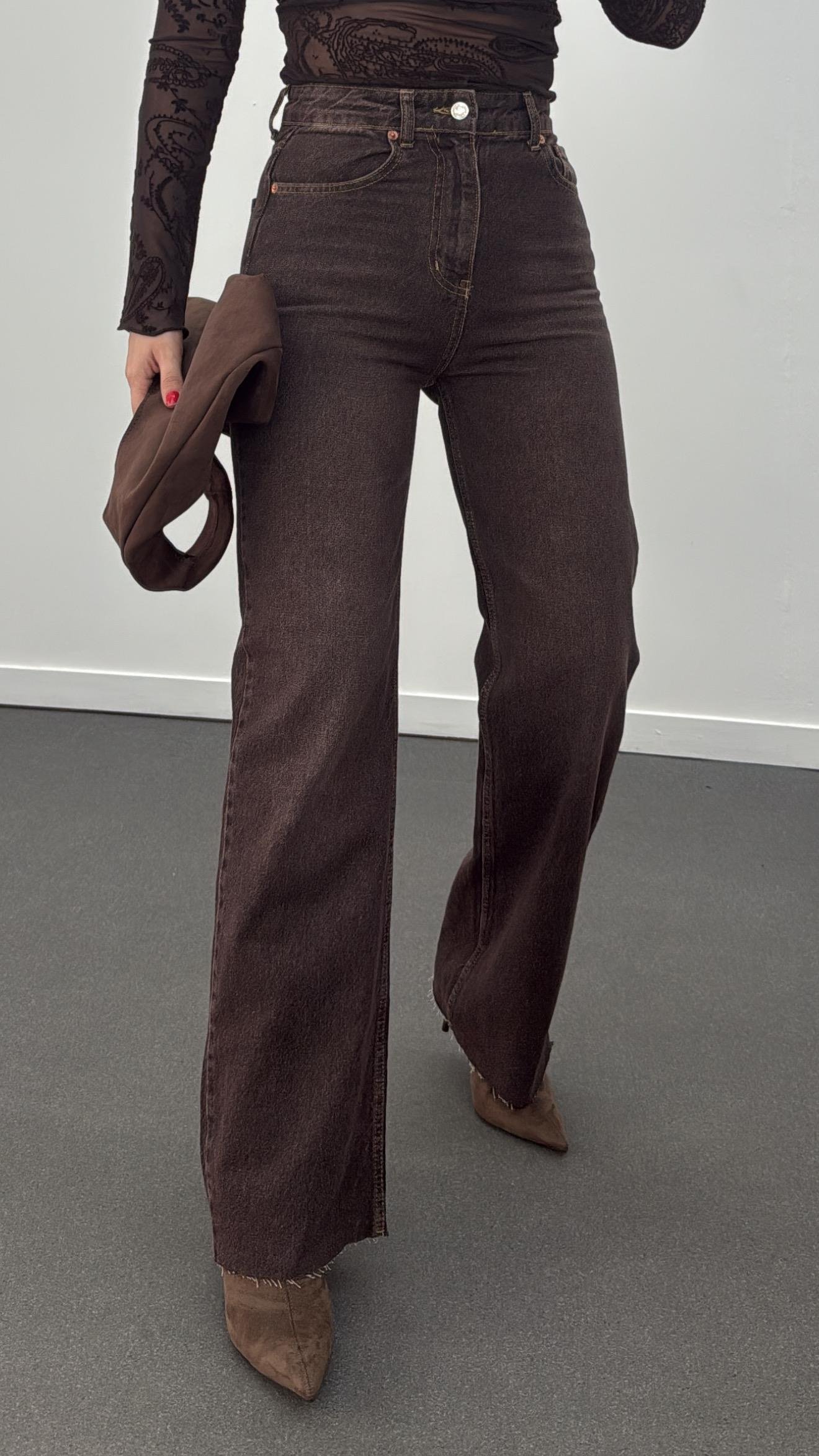 Naila Kahve Yüksek Bel Wide Leg Jeans