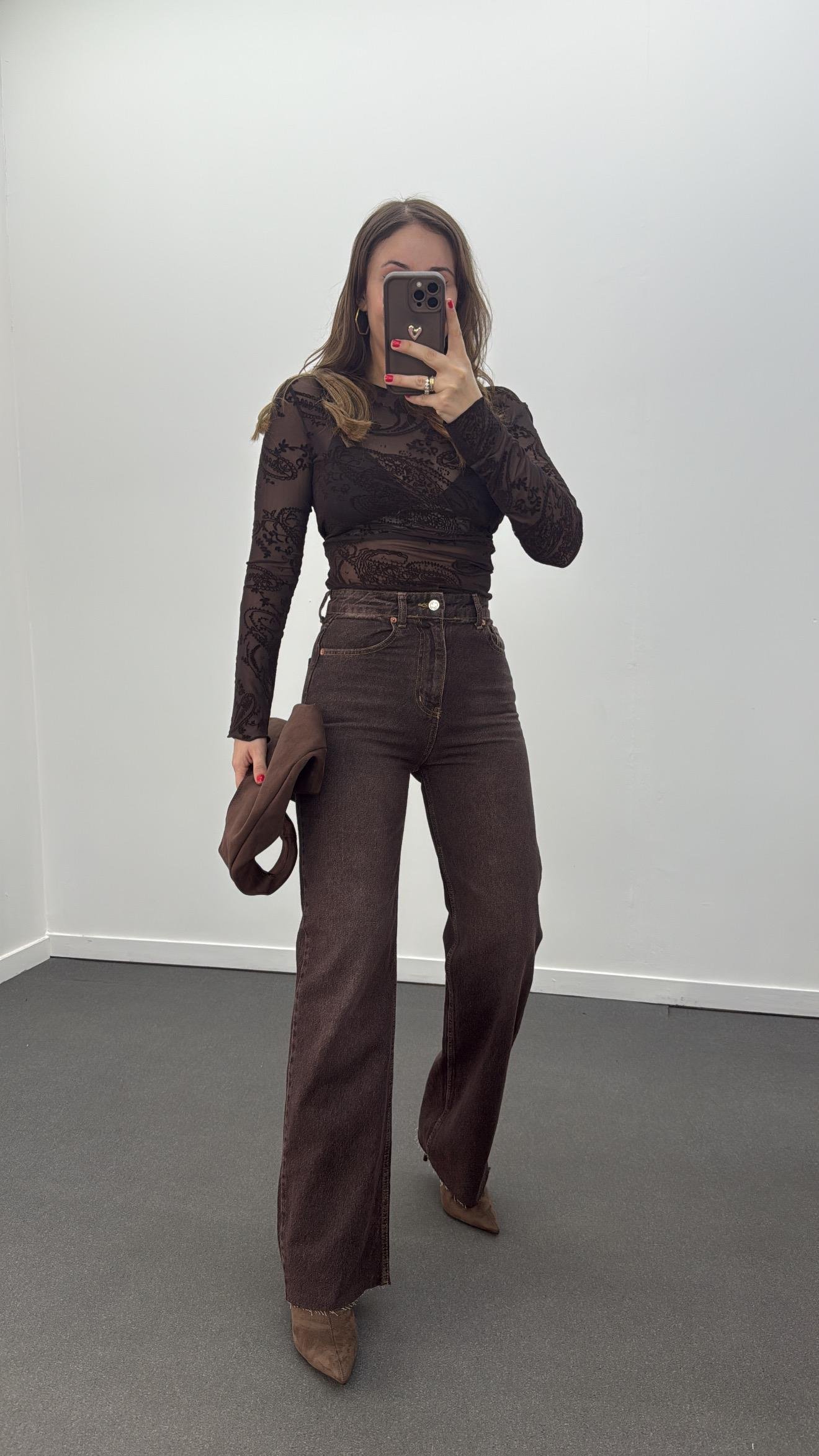 Naila Kahve Yüksek Bel Wide Leg Jeans