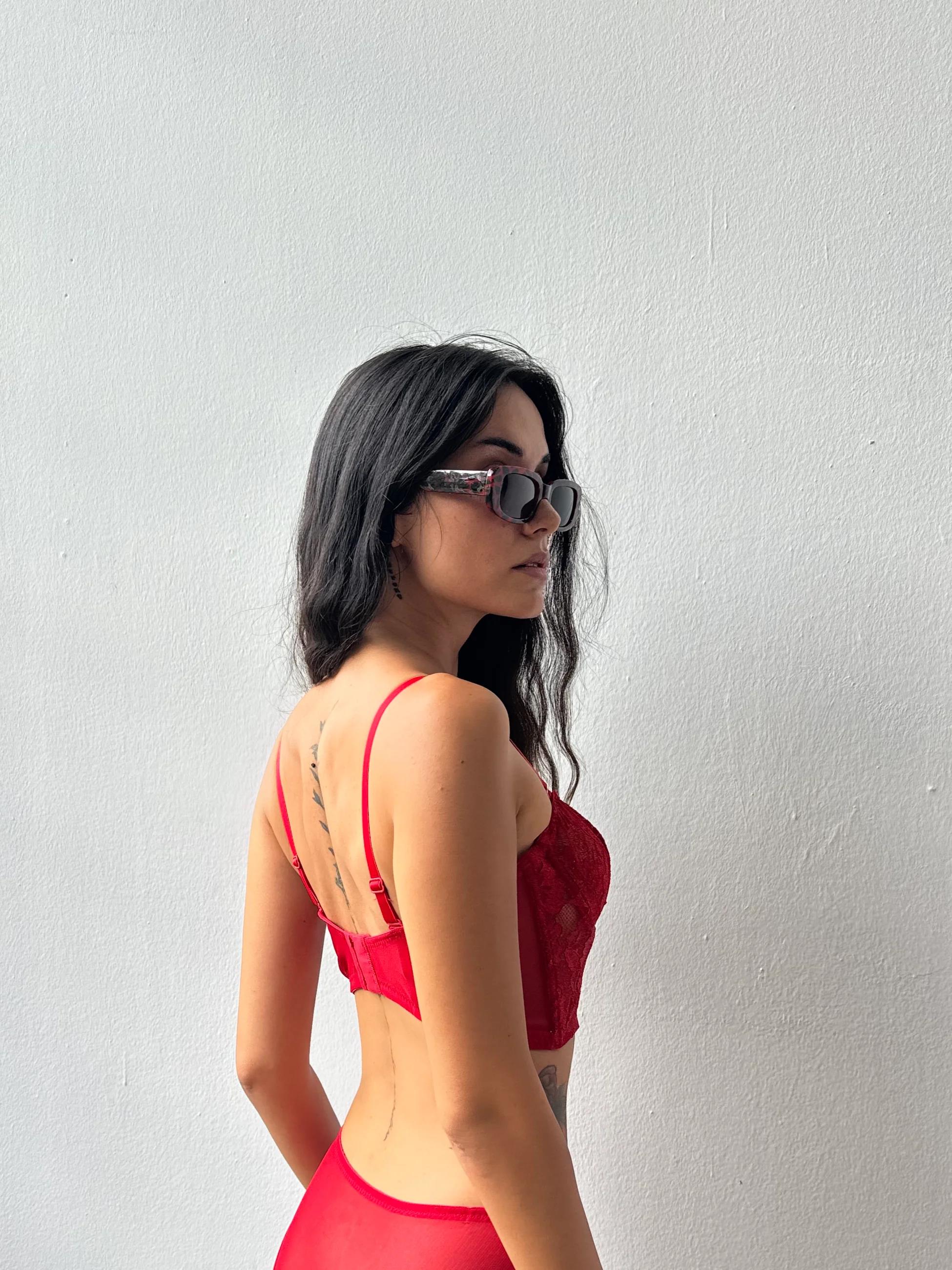 Natale Kırmızı İşlemeli Bralet Takımı