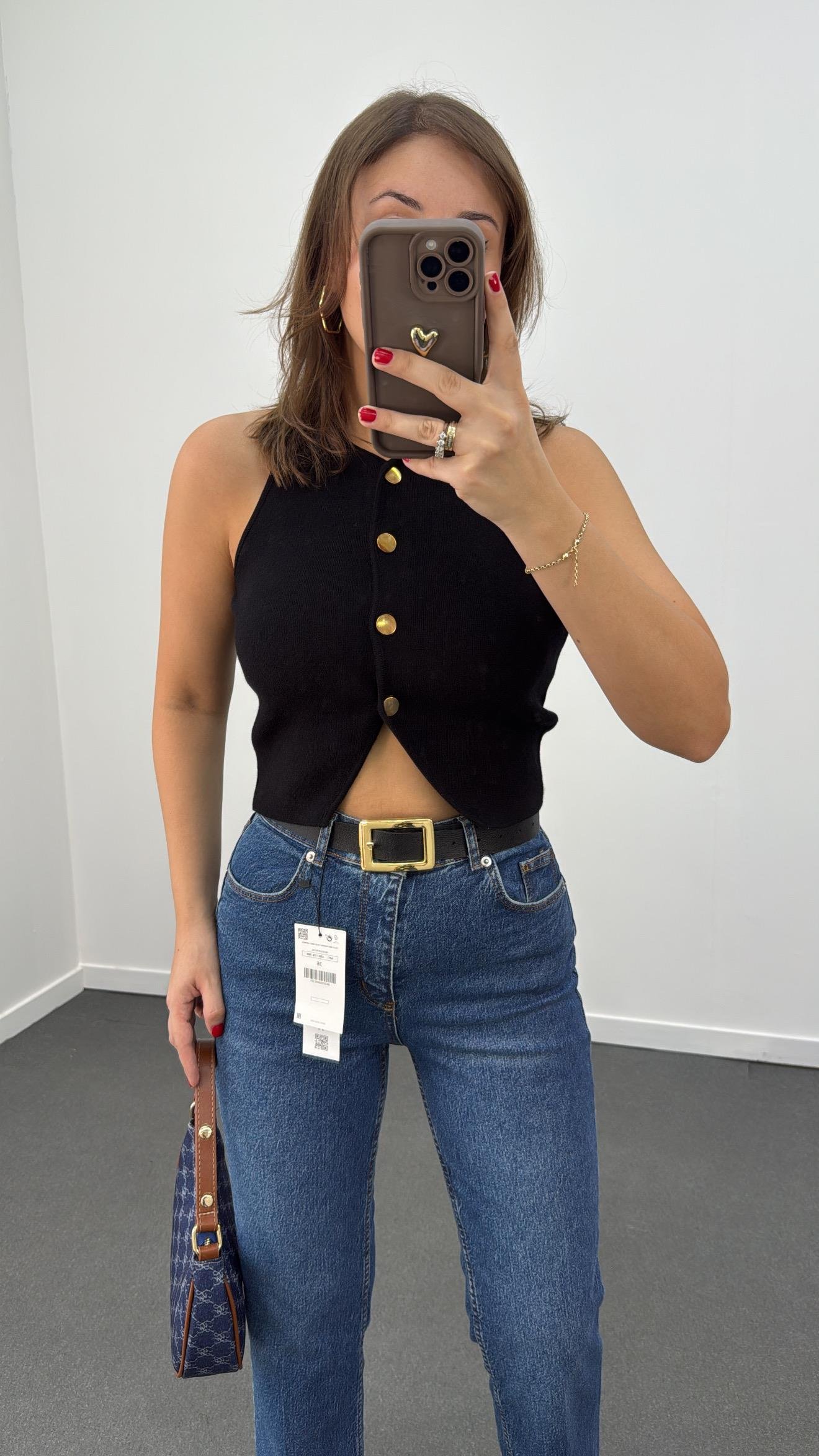 Nejva Siyah Gold Düğmeli Premium Yelek