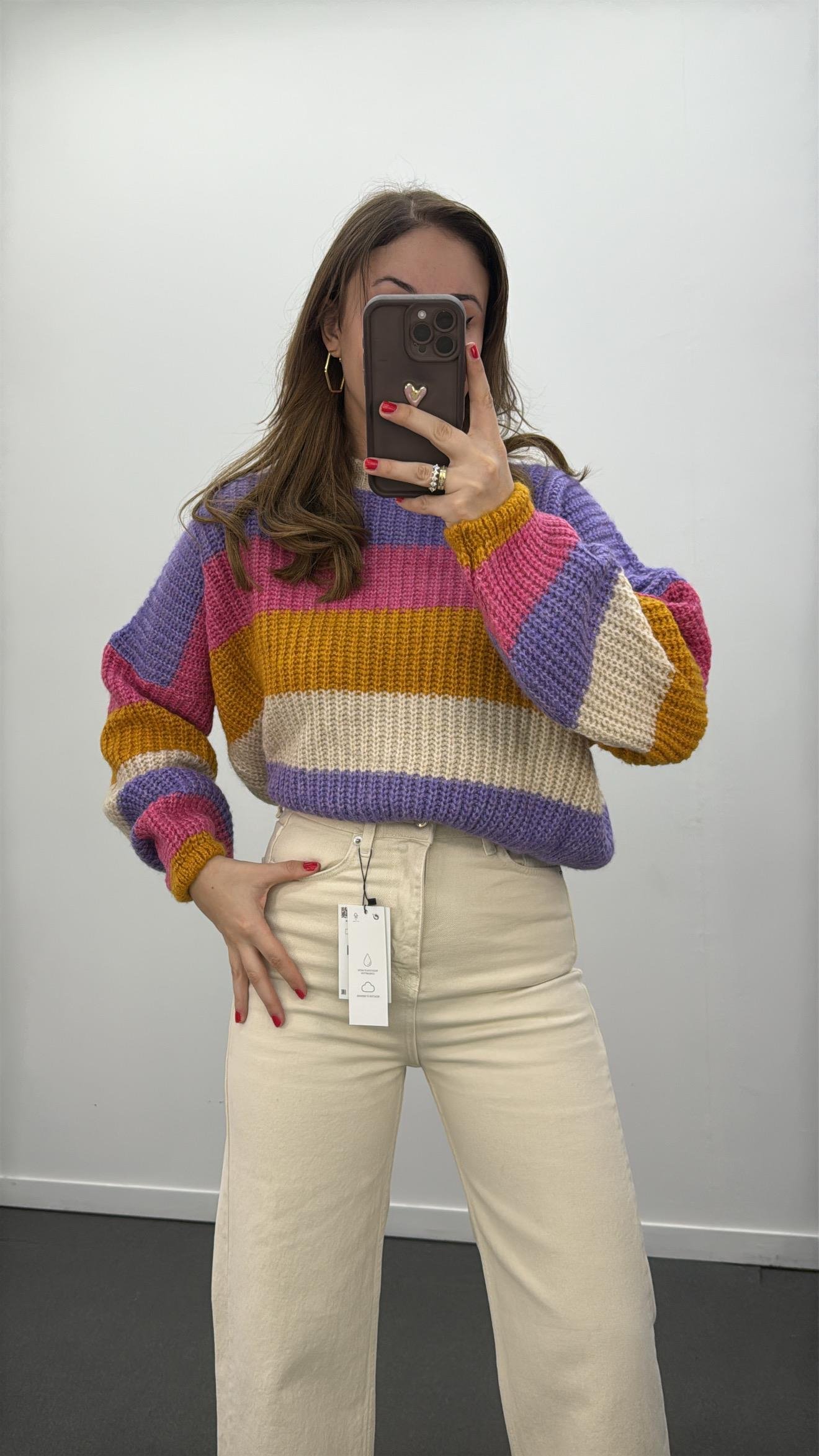 Nella Pastel Renk Bloklu Oversize Triko