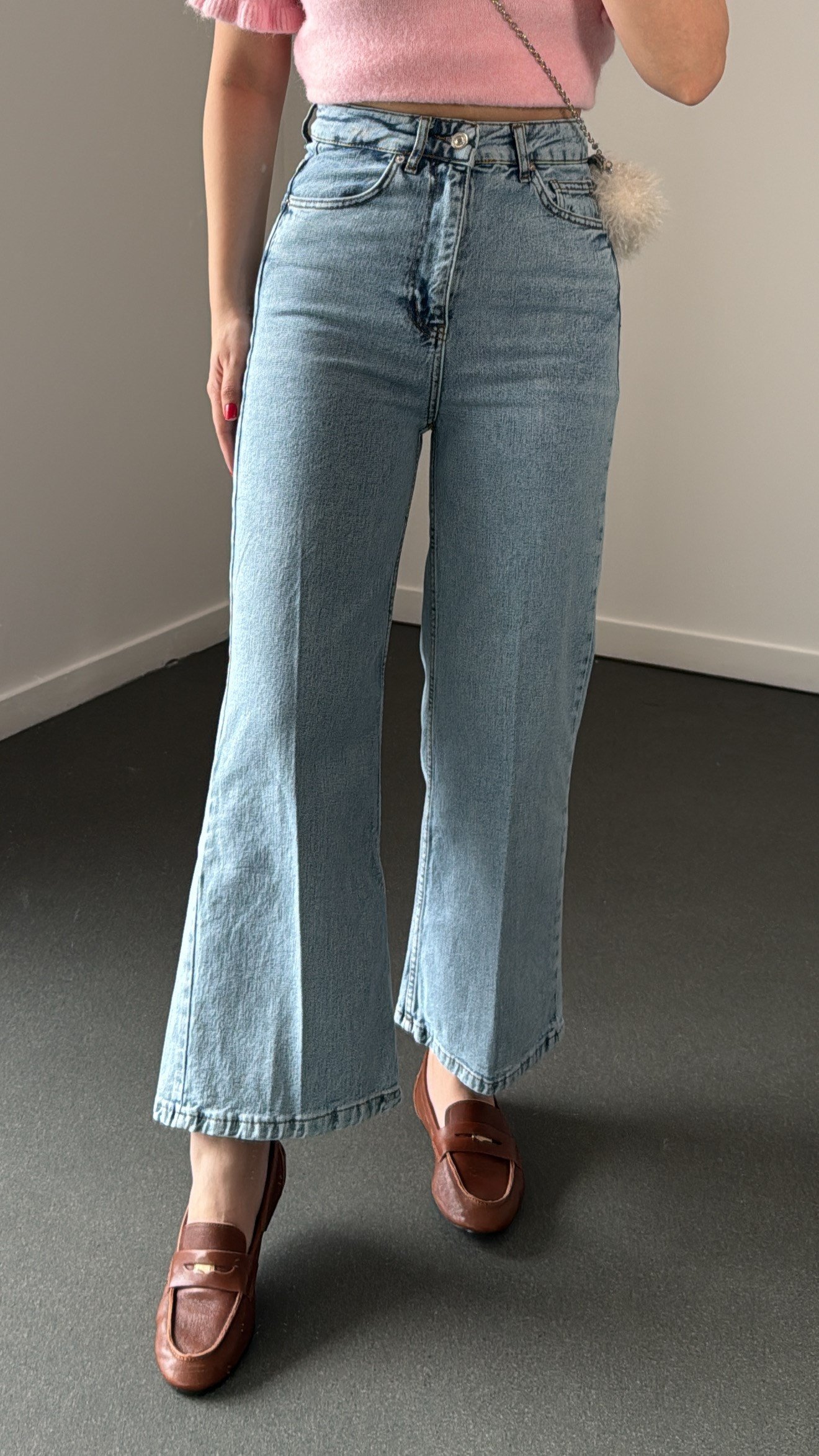 Niagara Açık Yıkamalı Yüksek Bel Crop Flare Jeans
