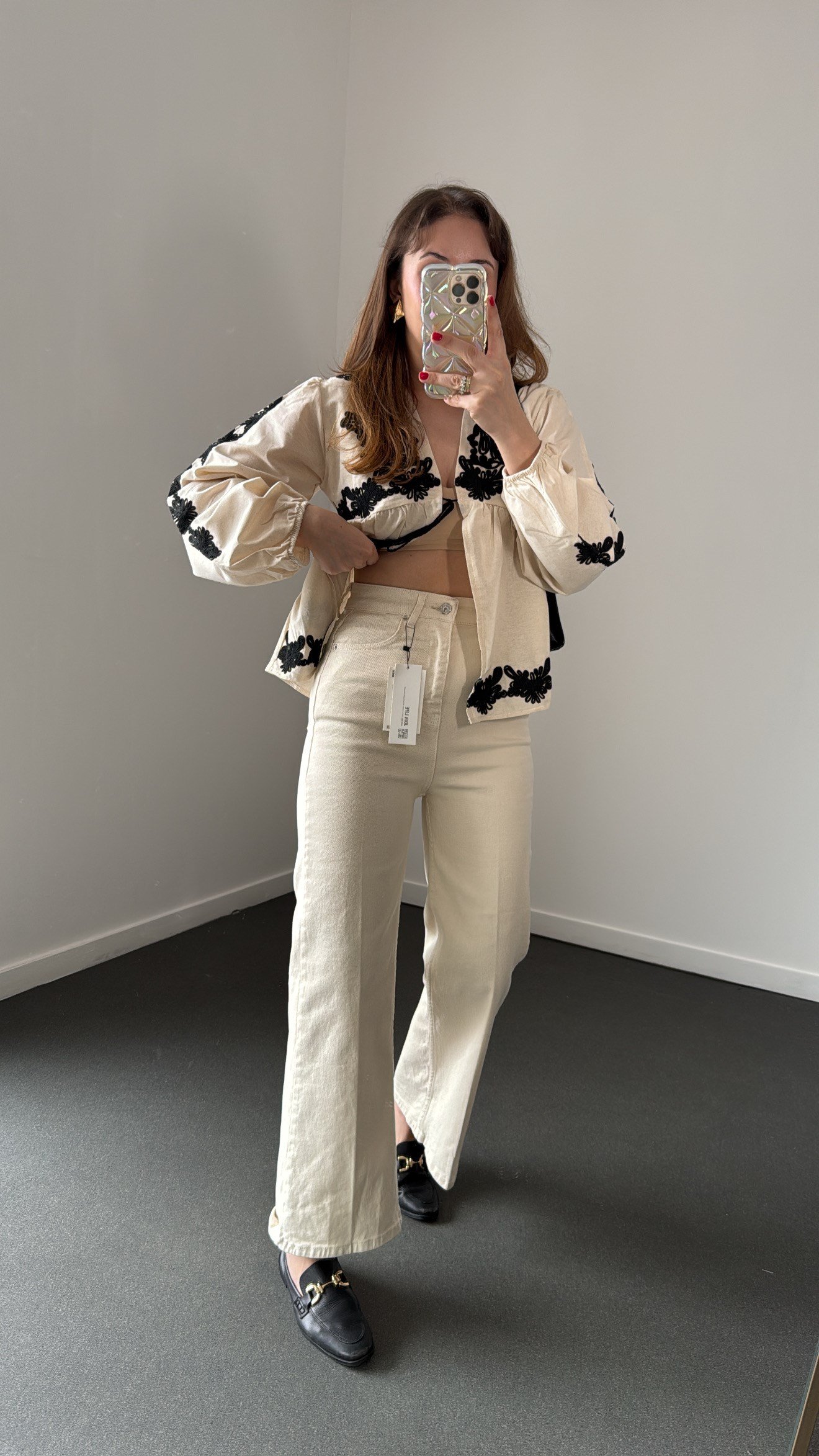 Niagara Krem Yüksek Bel Crop Flare Jeans