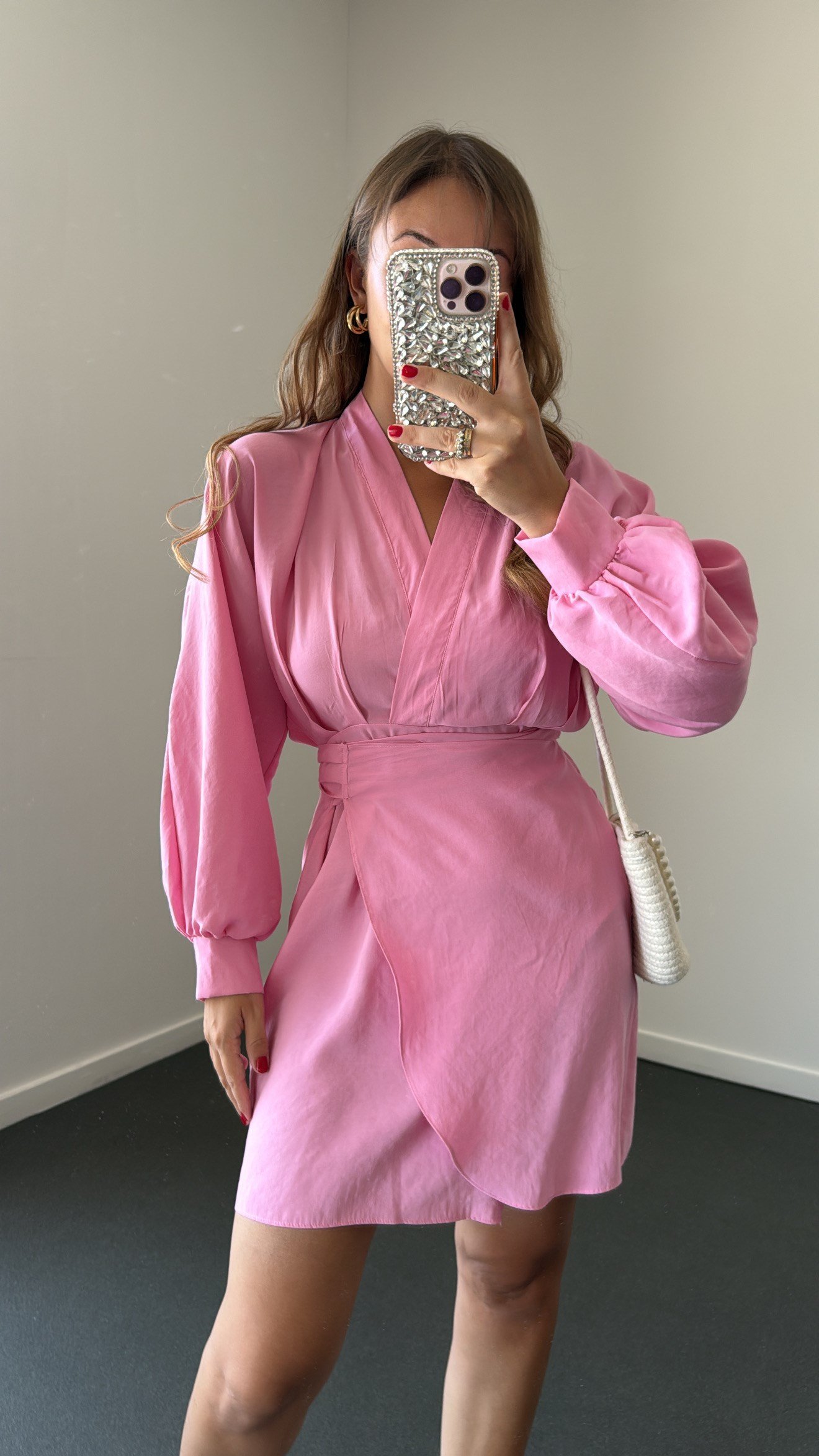 Nicky Pembe Modal Kruvaze Bağlamalı Elbise