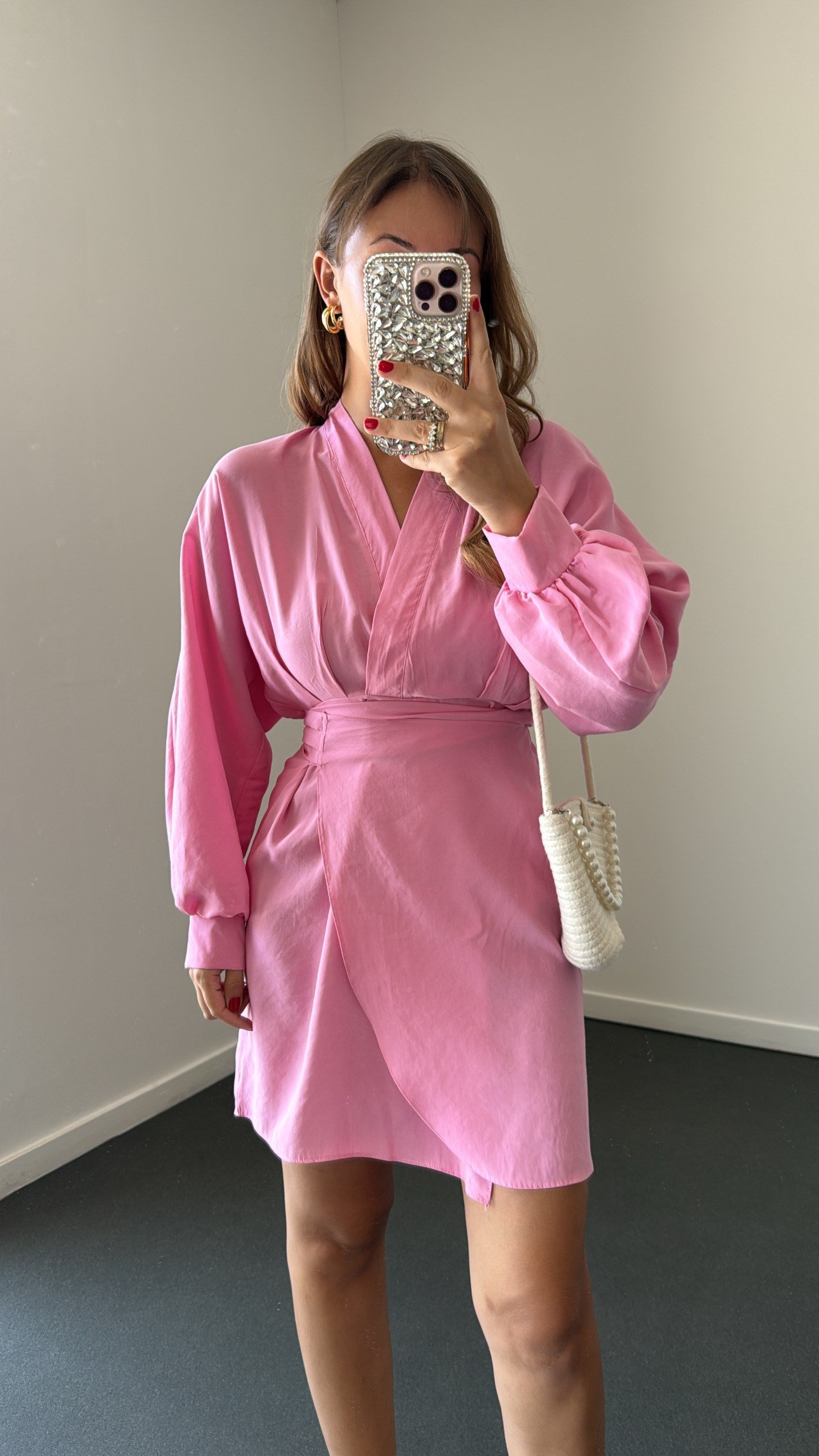Nicky Pembe Modal Kruvaze Bağlamalı Elbise