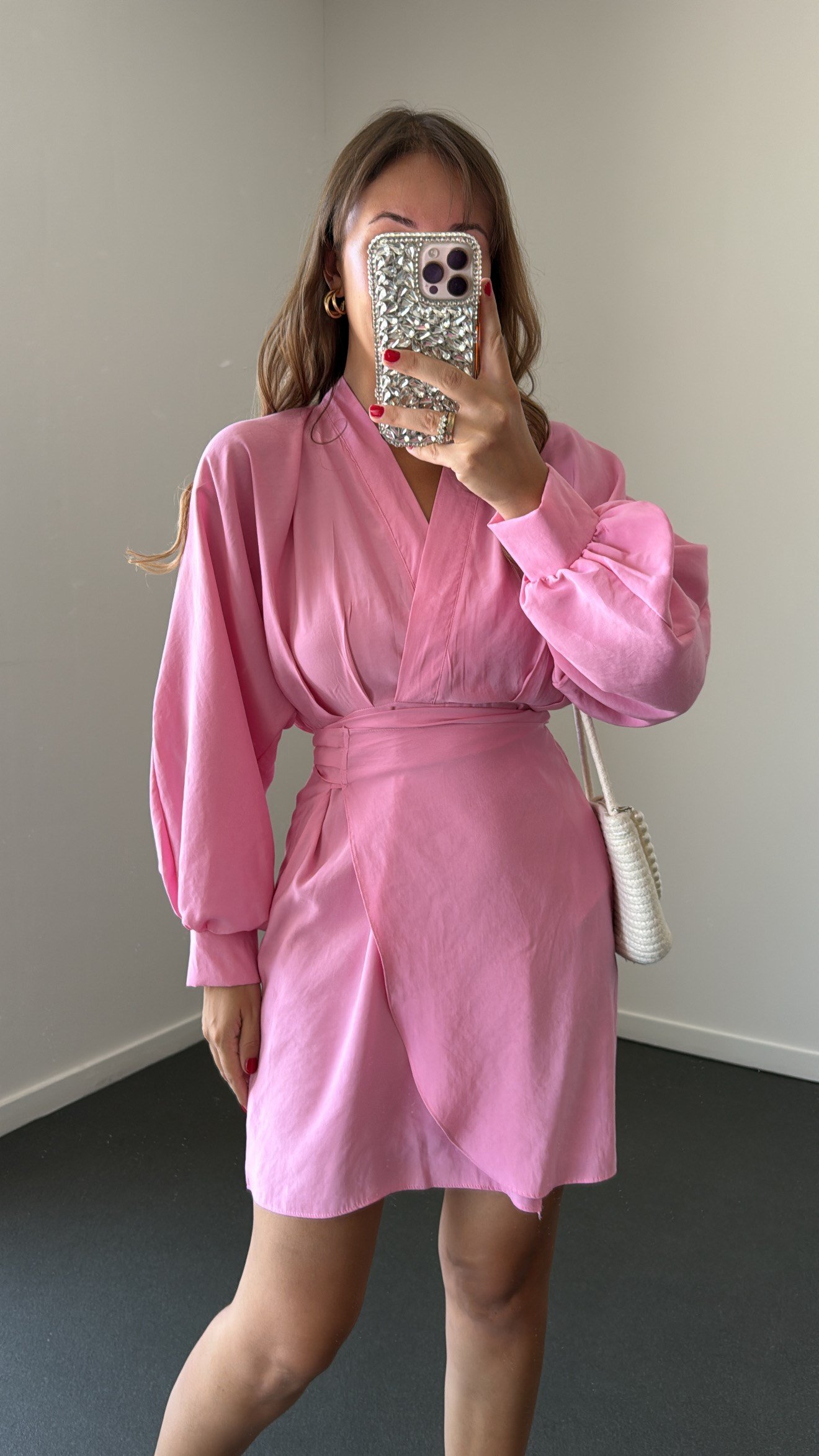 Nicky Pembe Modal Kruvaze Bağlamalı Elbise