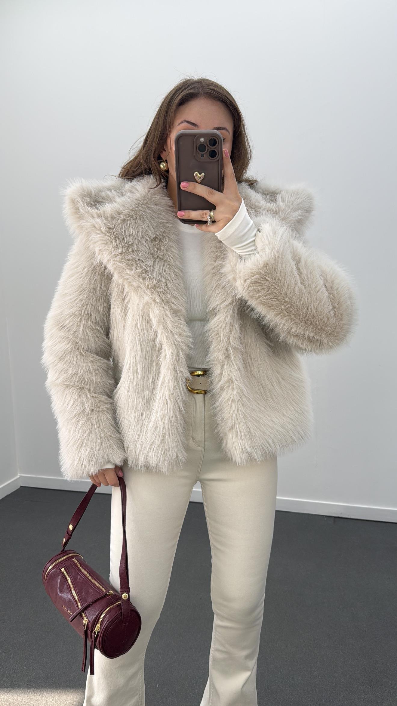 Nixxie Ekru Çıtçıtlı Premium Kürk