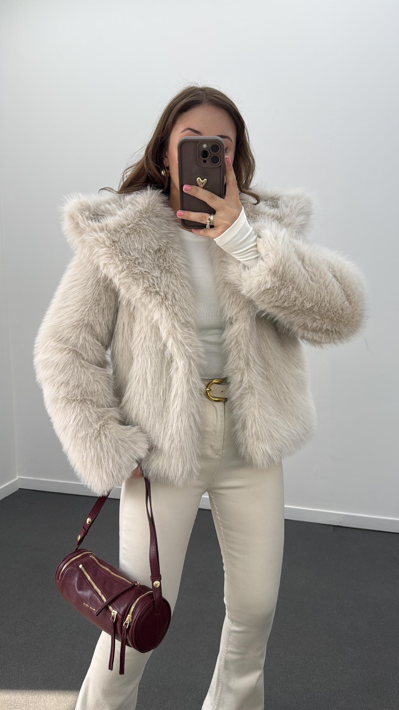 Nixxie Ekru Çıtçıtlı Premium Kürk