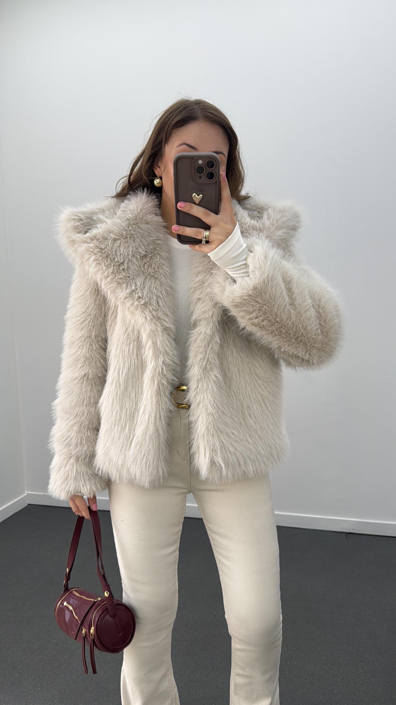 Nixxie Ekru Çıtçıtlı Premium Kürk