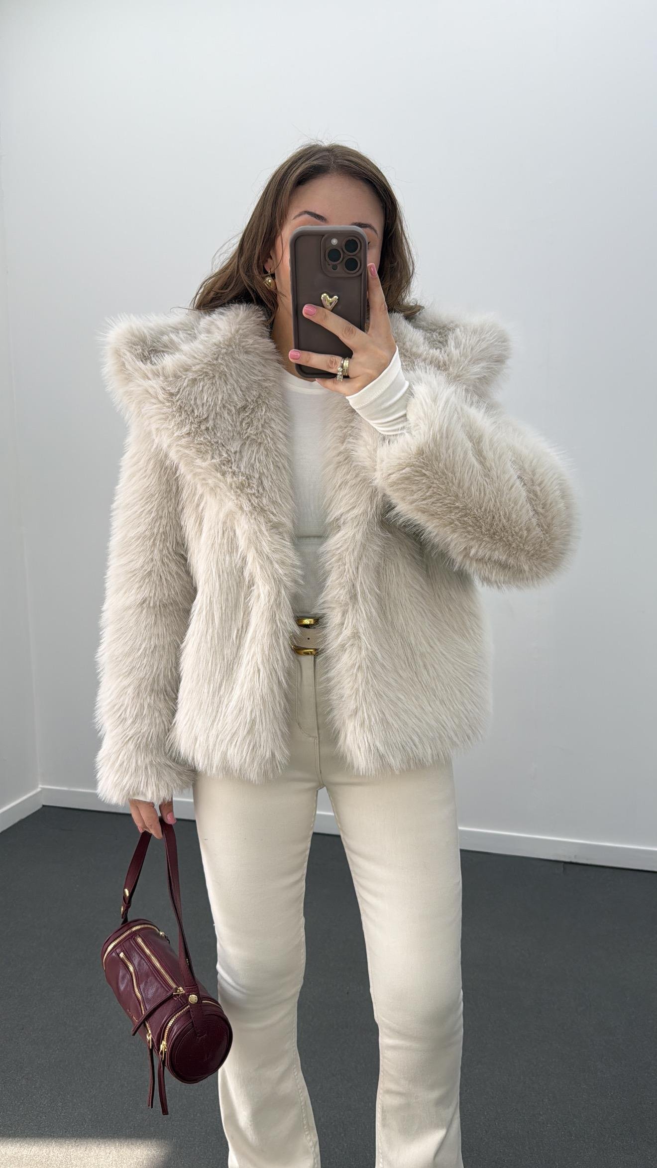 Nixxie Ekru Çıtçıtlı Premium Kürk