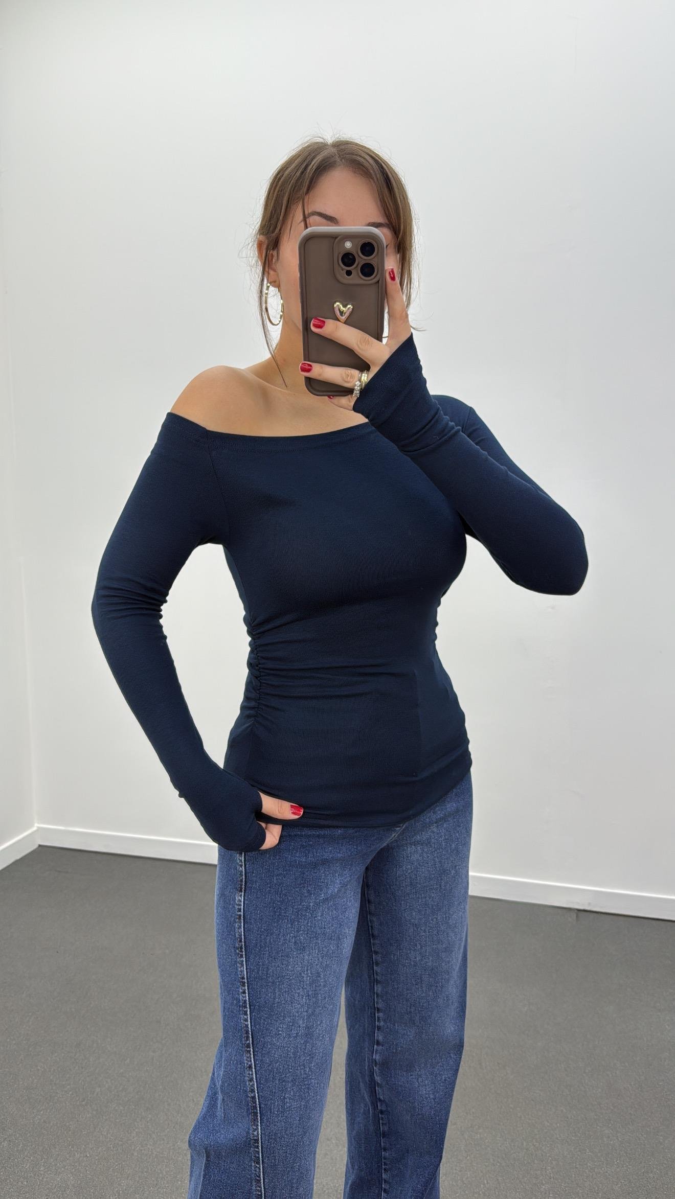 Noa Lacivert Düşük Omuz Drapeli Soft Touch Body