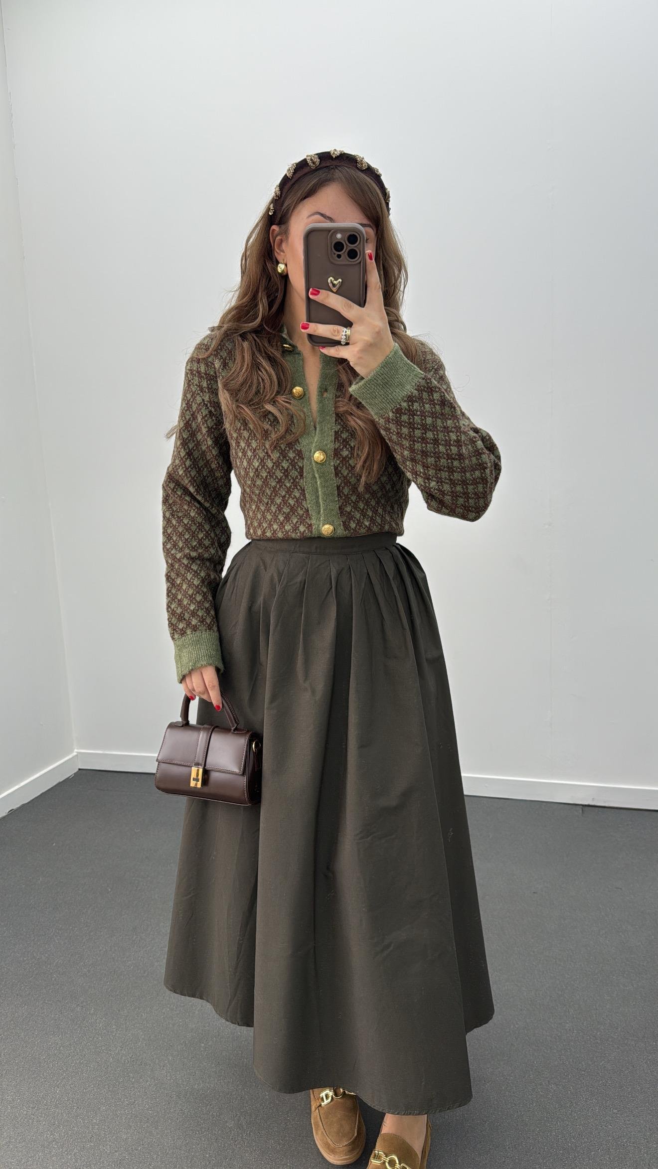 Noemi Haki Pileli Midi Etek 