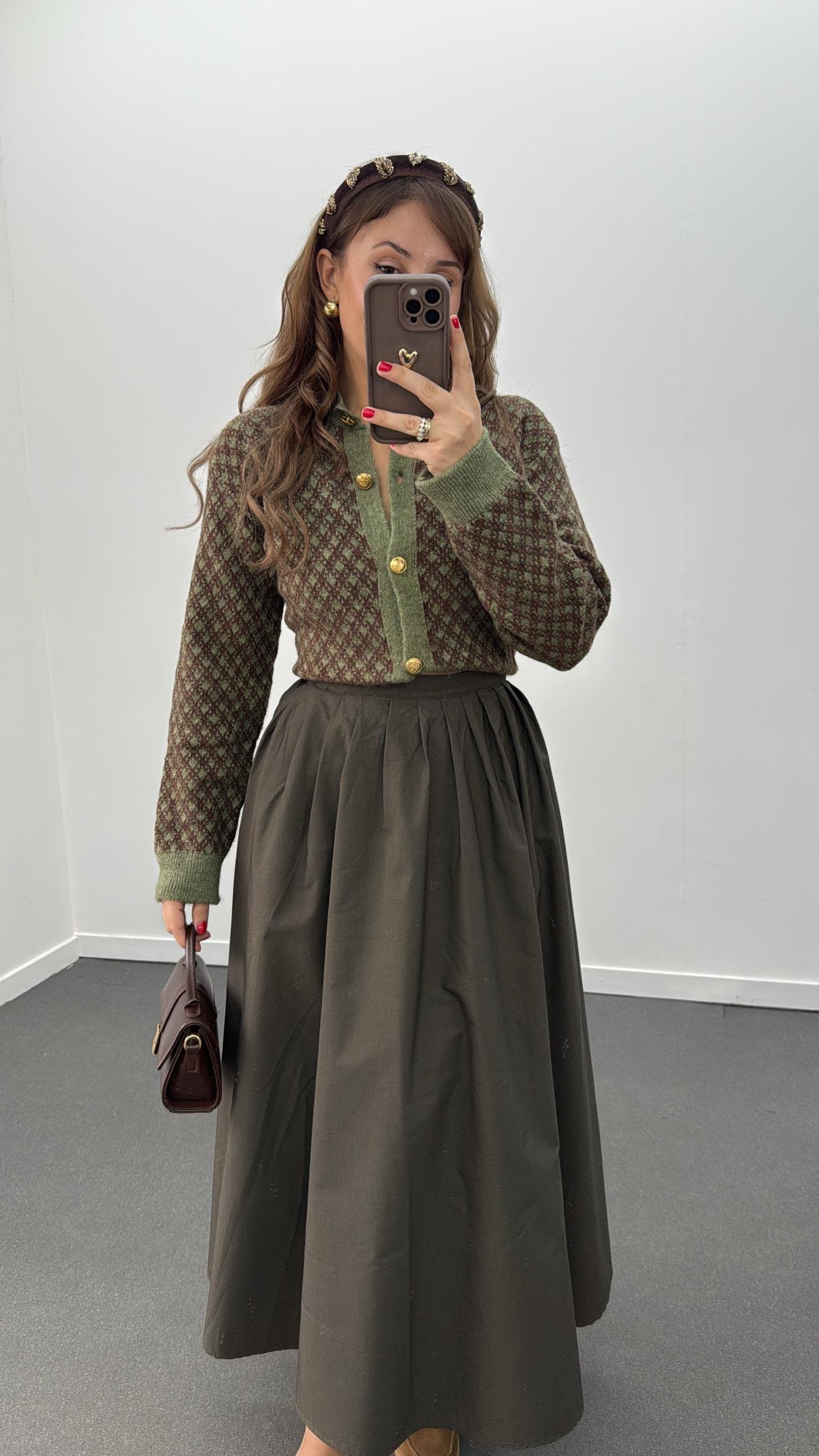 Noemi Haki Pileli Midi Etek 